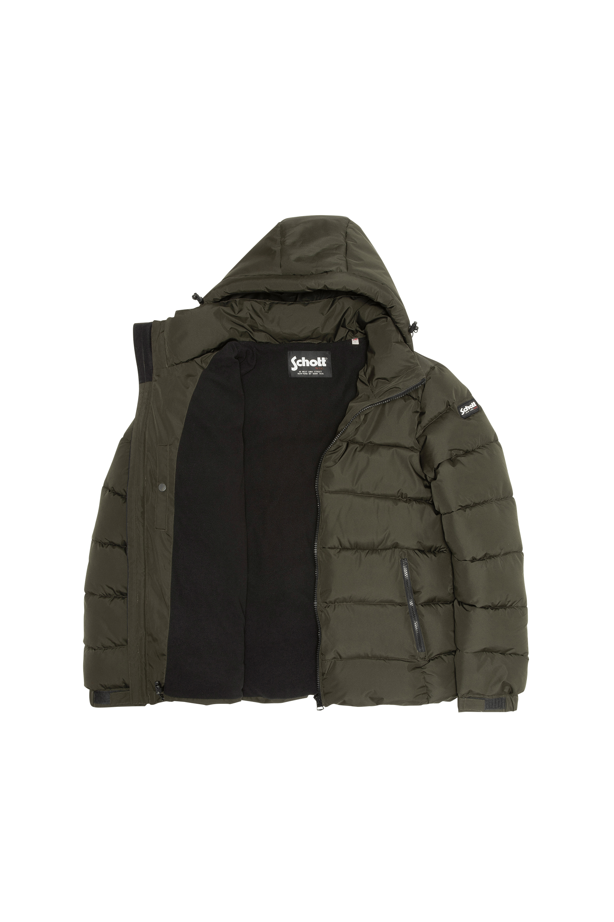 Zipped high-neck colorblock padded jacket with hood | Green SCHOTT Men