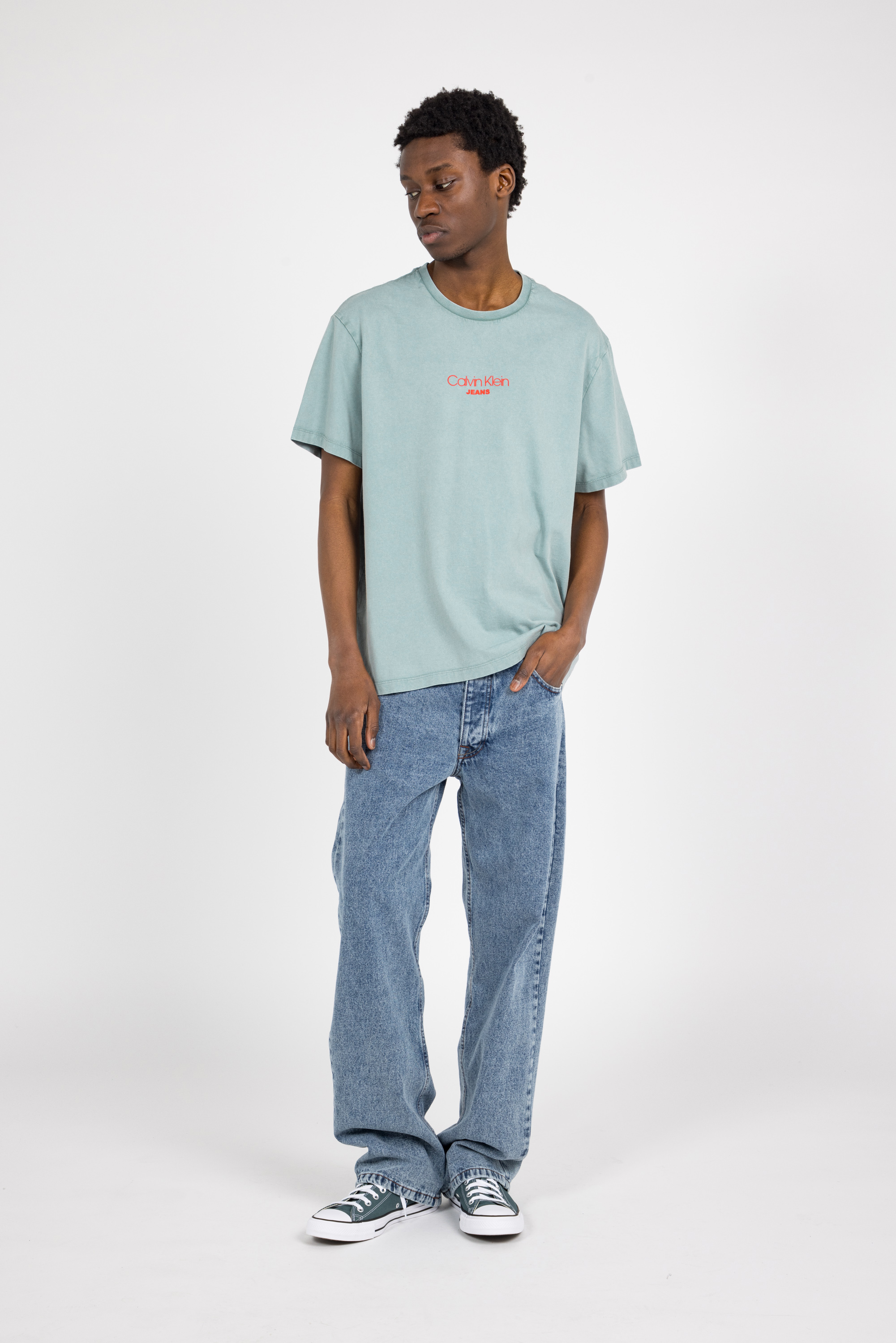 Regular-fit round-neck cotton T-shirt Blue