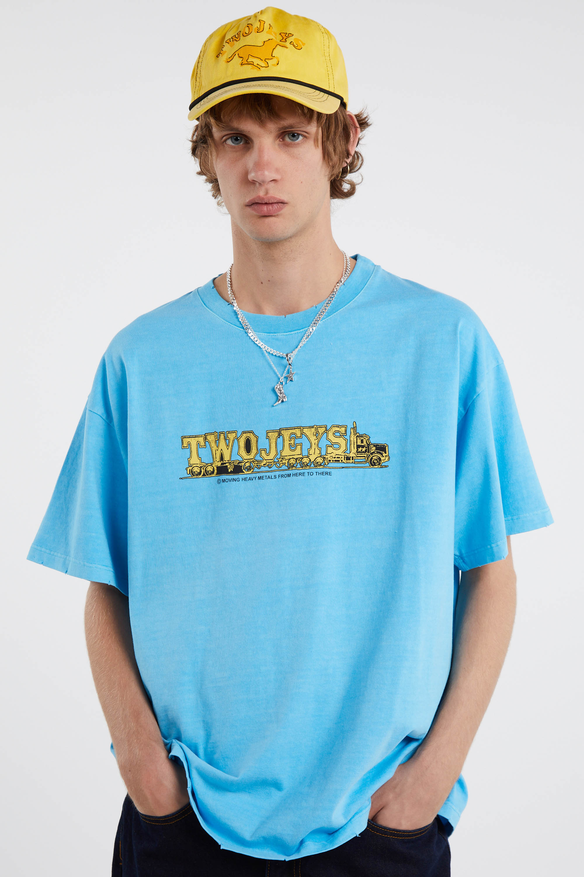 Regular-fit round-neck cotton T-shirt Blue