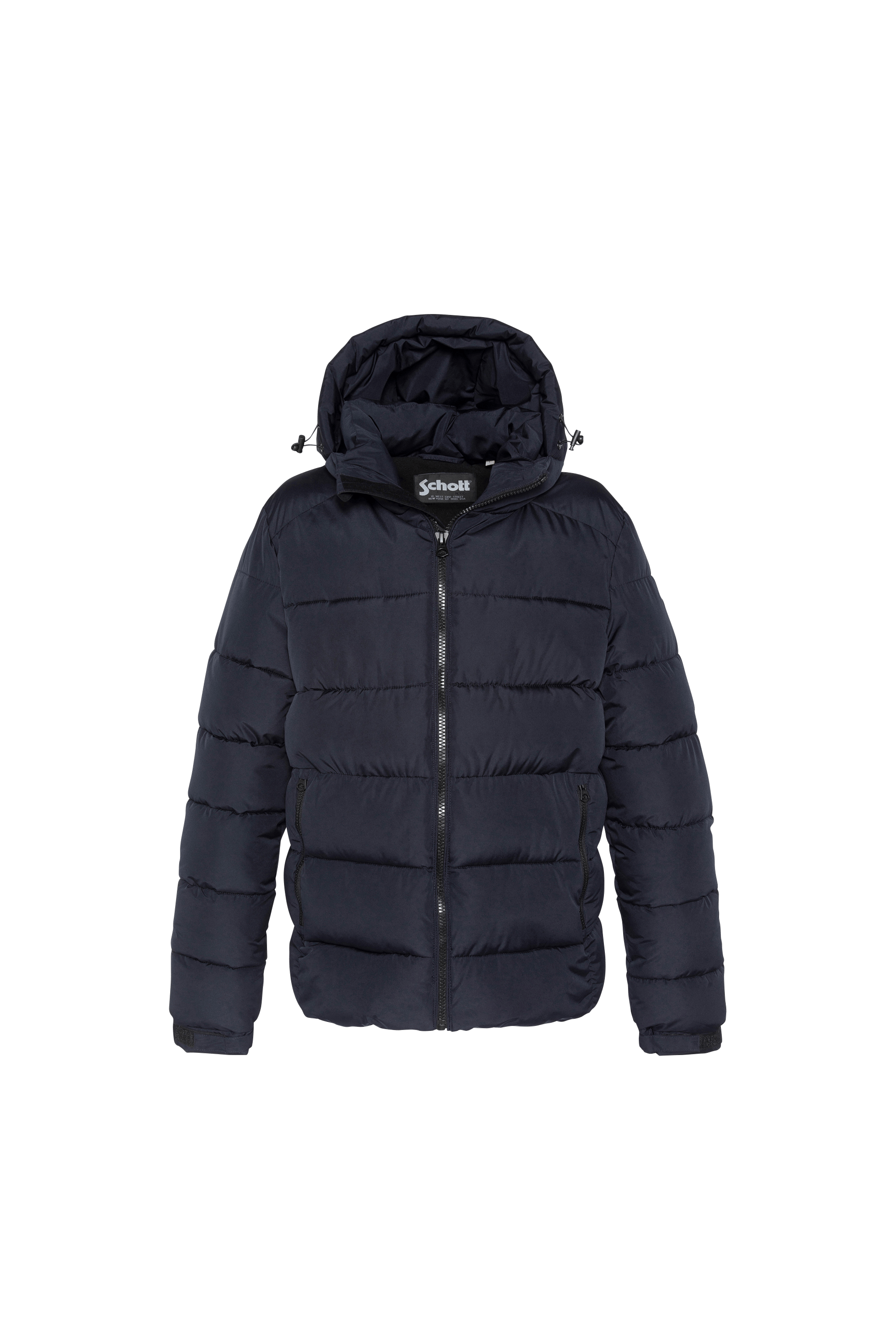 Zipped high-neck colorblock padded jacket with hood  Dark navy