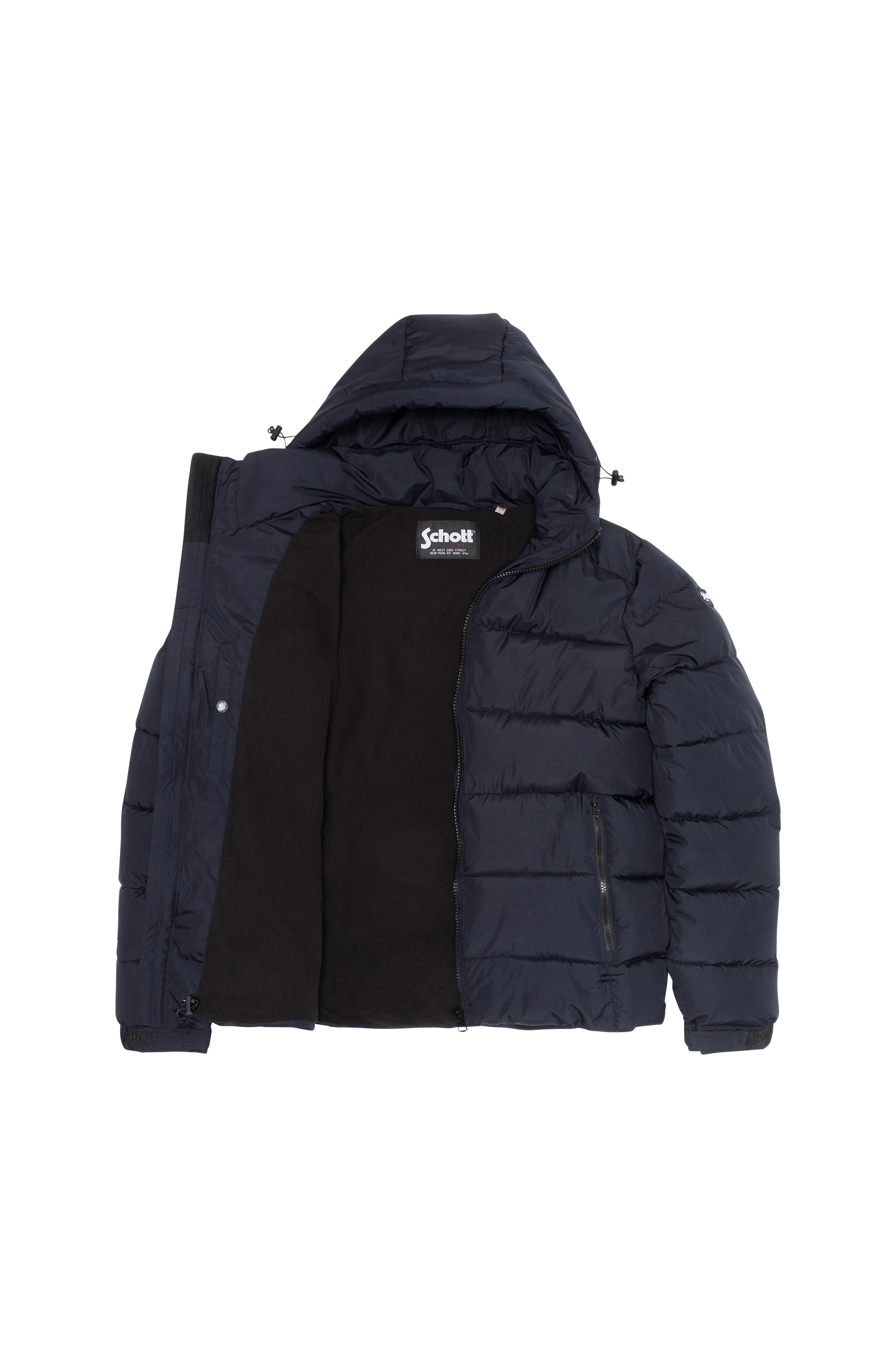Zipped high-neck colorblock padded jacket with hood | Blue SCHOTT Men