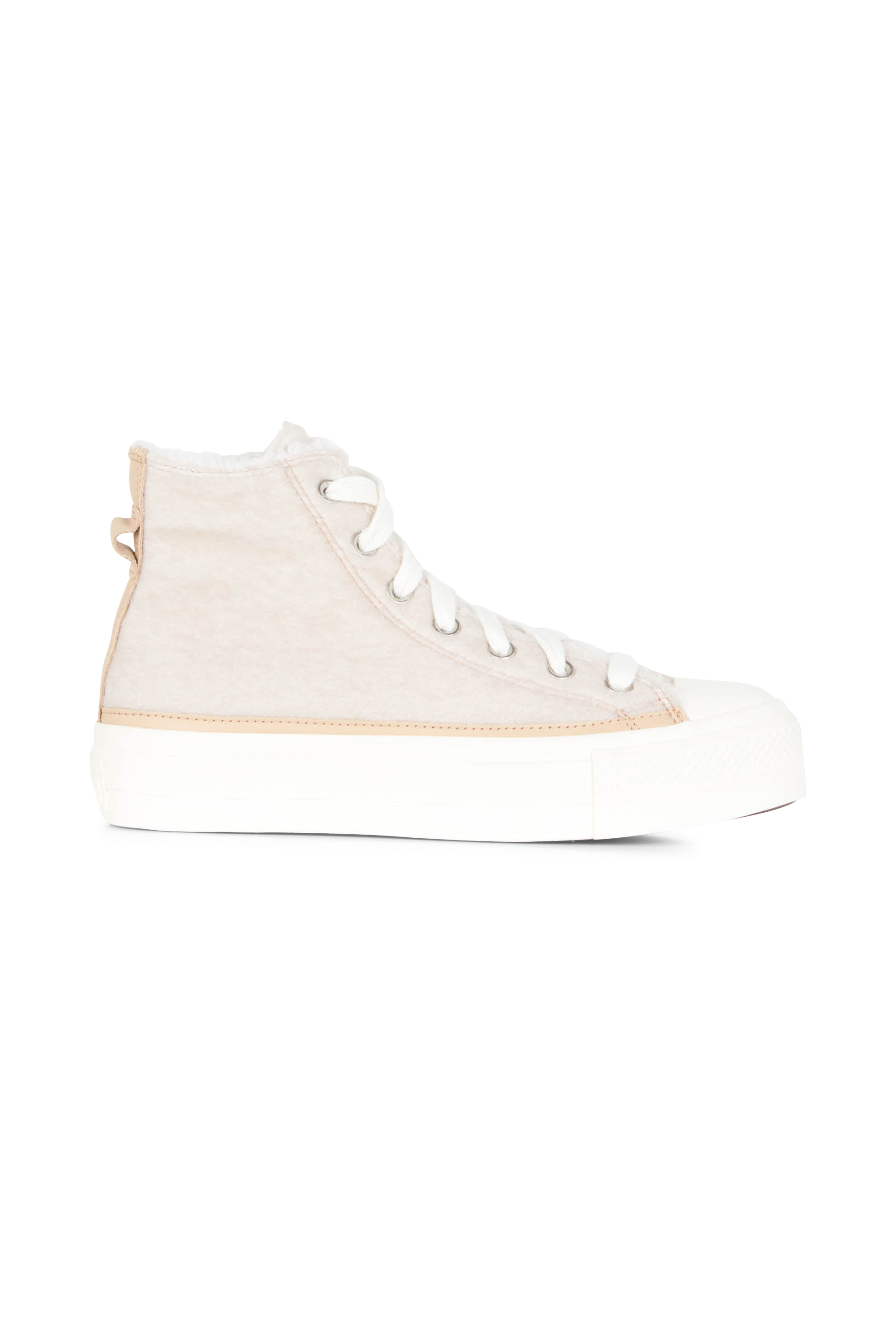 - Aspect duveteux- Baskets montantes- Bout rond- Fermeture à lacets- Tige en faux mohair brossé- Patch logo - Semelle plate Beige