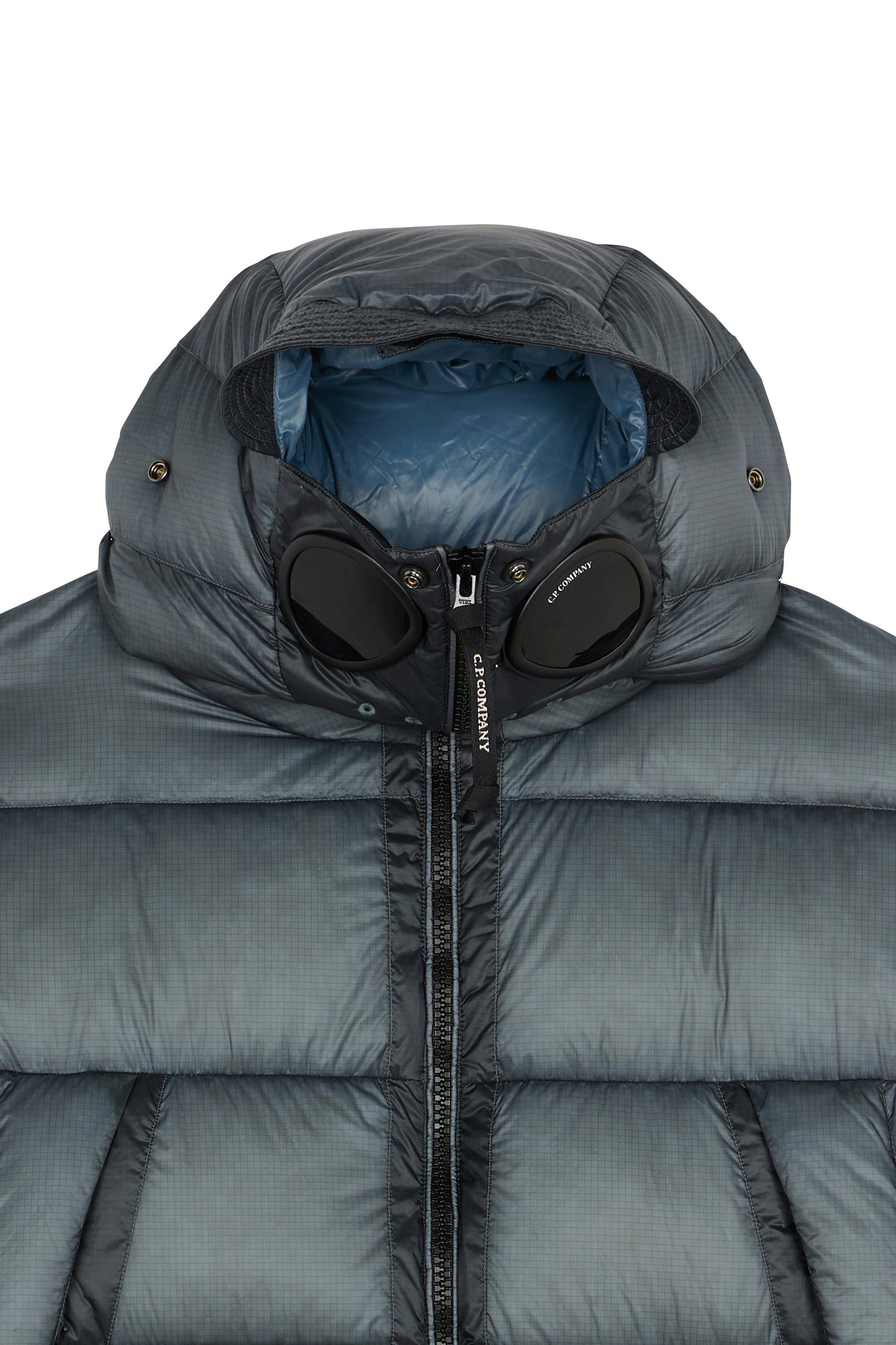 Zipped high-neck colorblock padded jacket with hood | Blue C.P. COMPANY Men