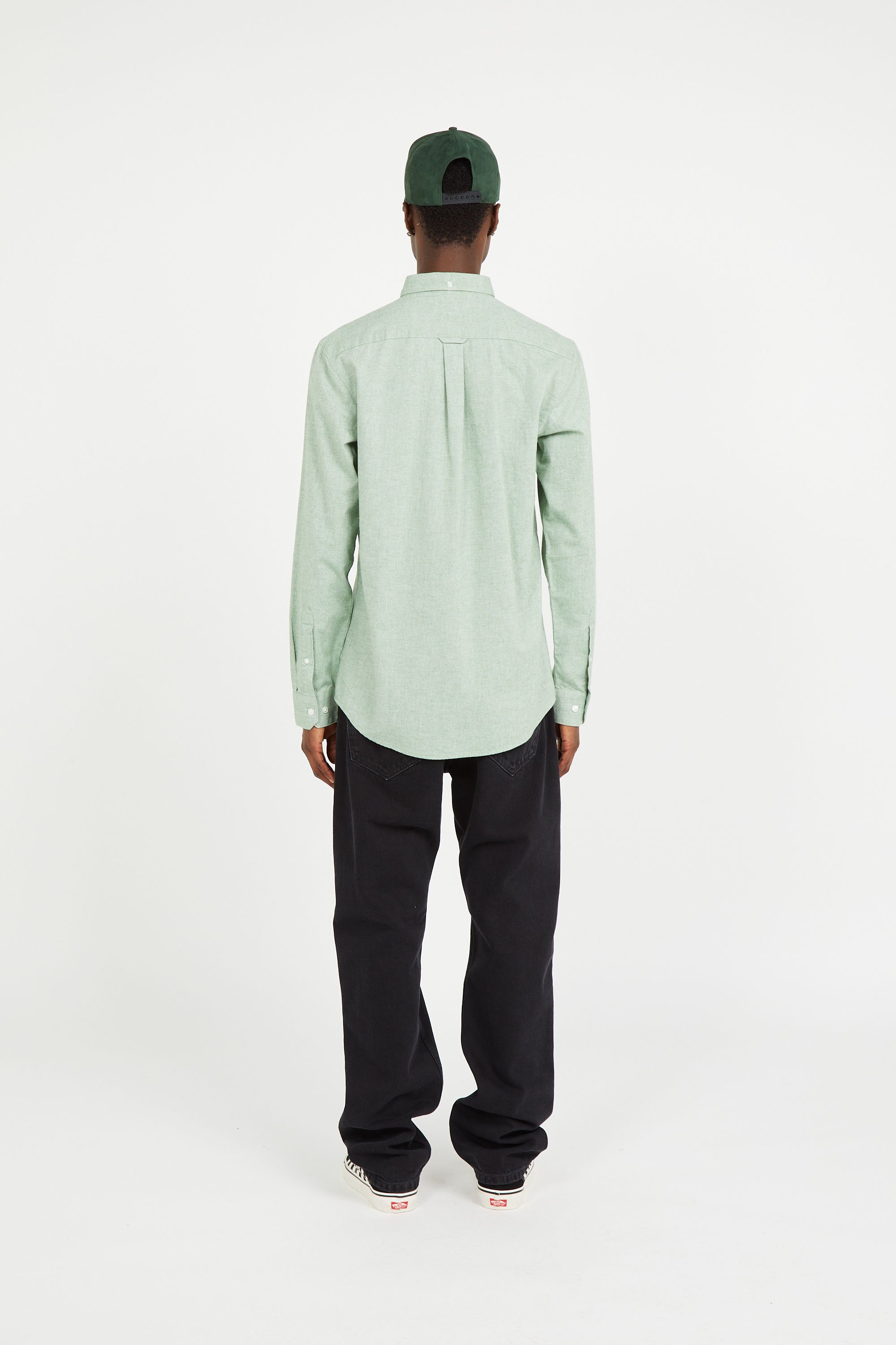 Chemise col américain slim-fit en coton biologique Vert