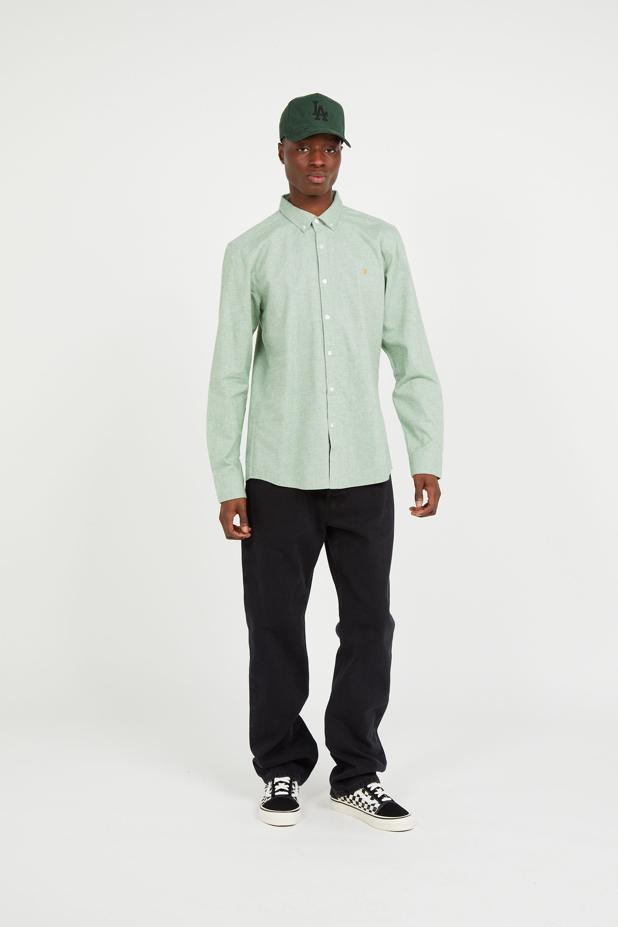 Chemise col américain slim-fit en coton biologique Vert