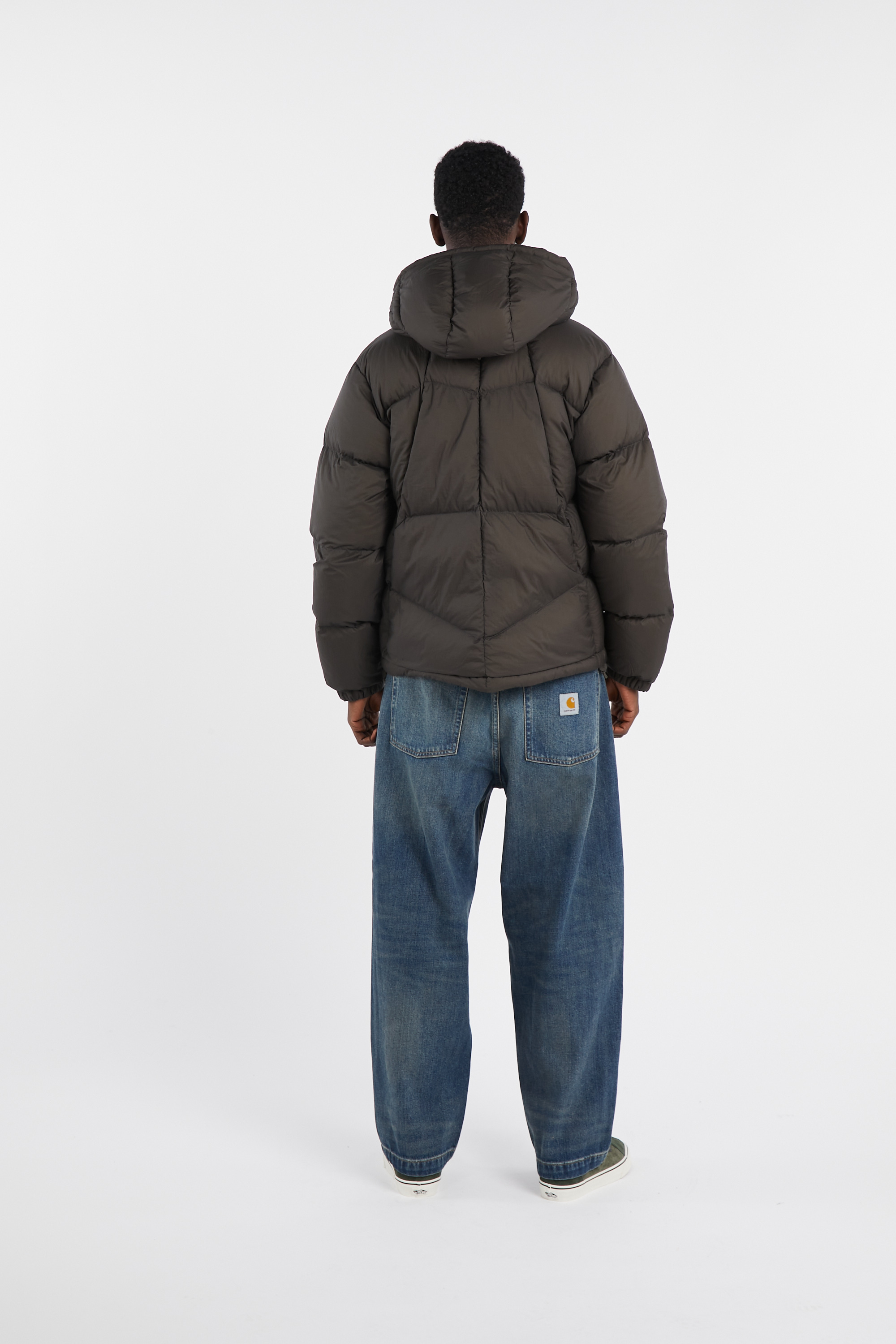 Lightweight quilted padded jacket with high neck Brown