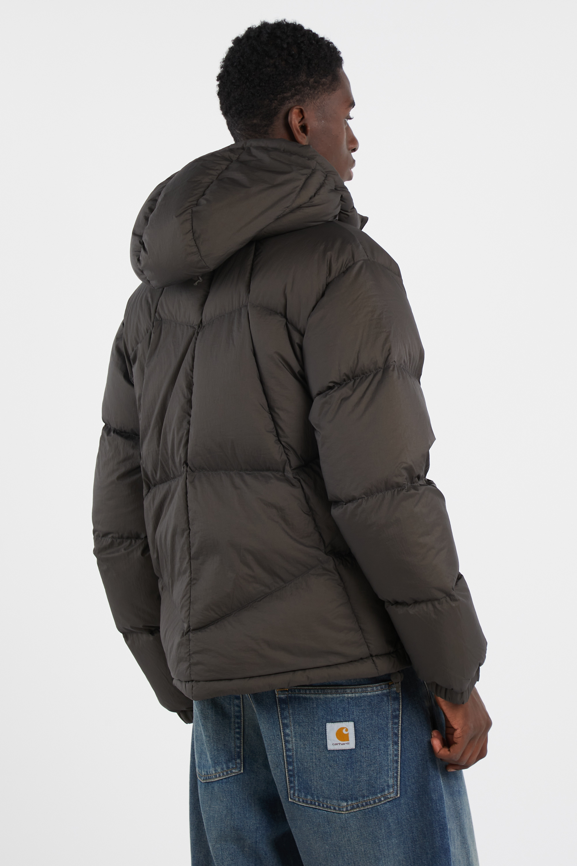 Lightweight quilted padded jacket with high neck Brown