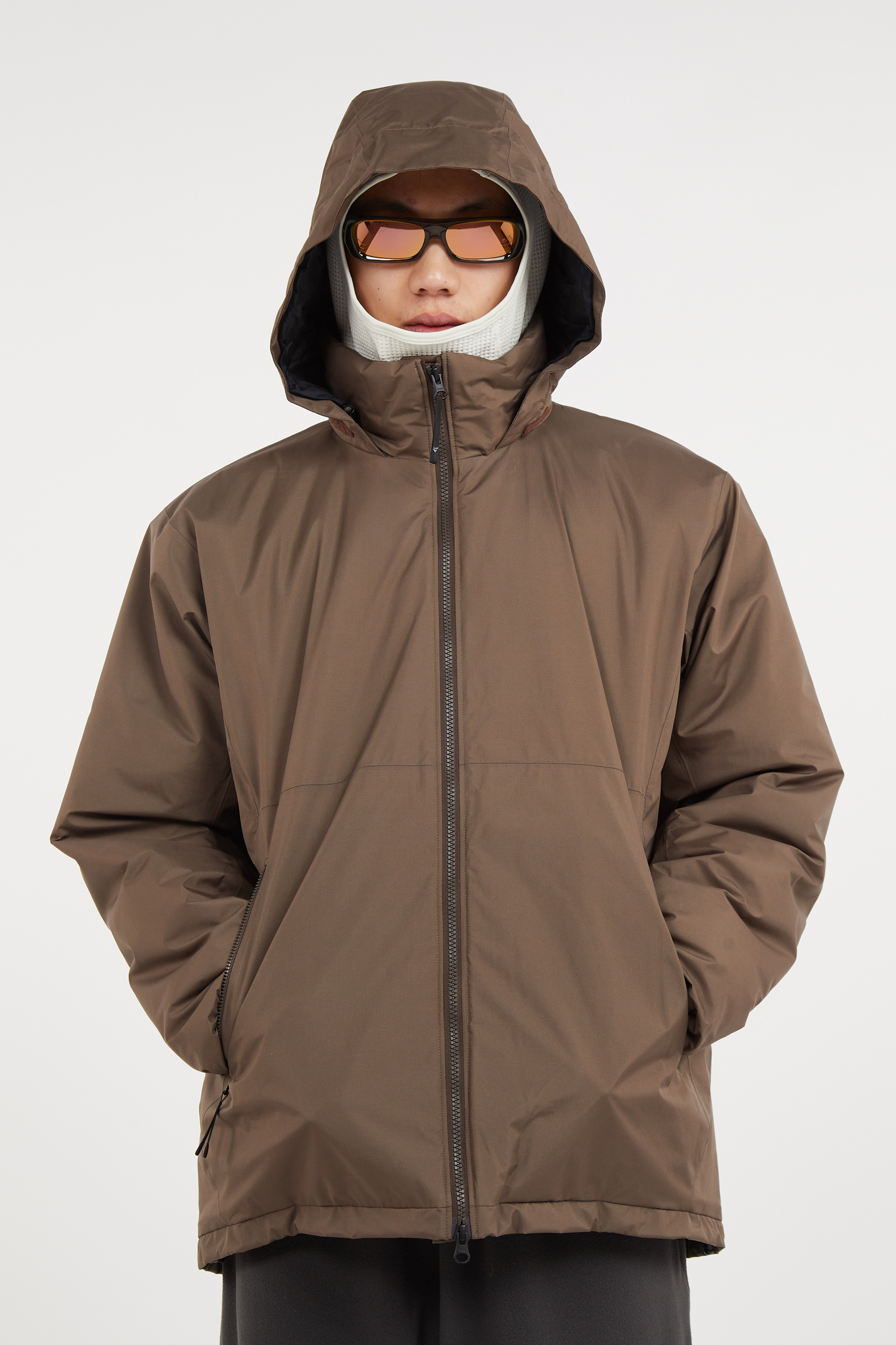 Lightweight quilted padded jacket with high neck Brown