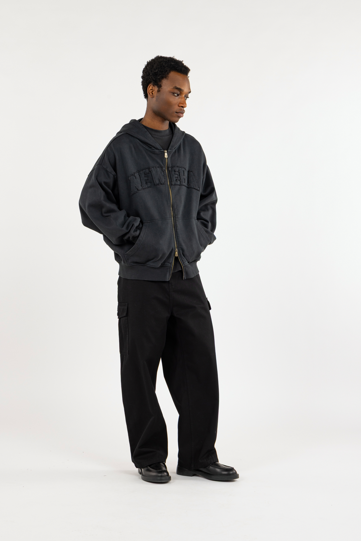 Regular-fit zip-up cotton-blend hoodie with Pony Player Black