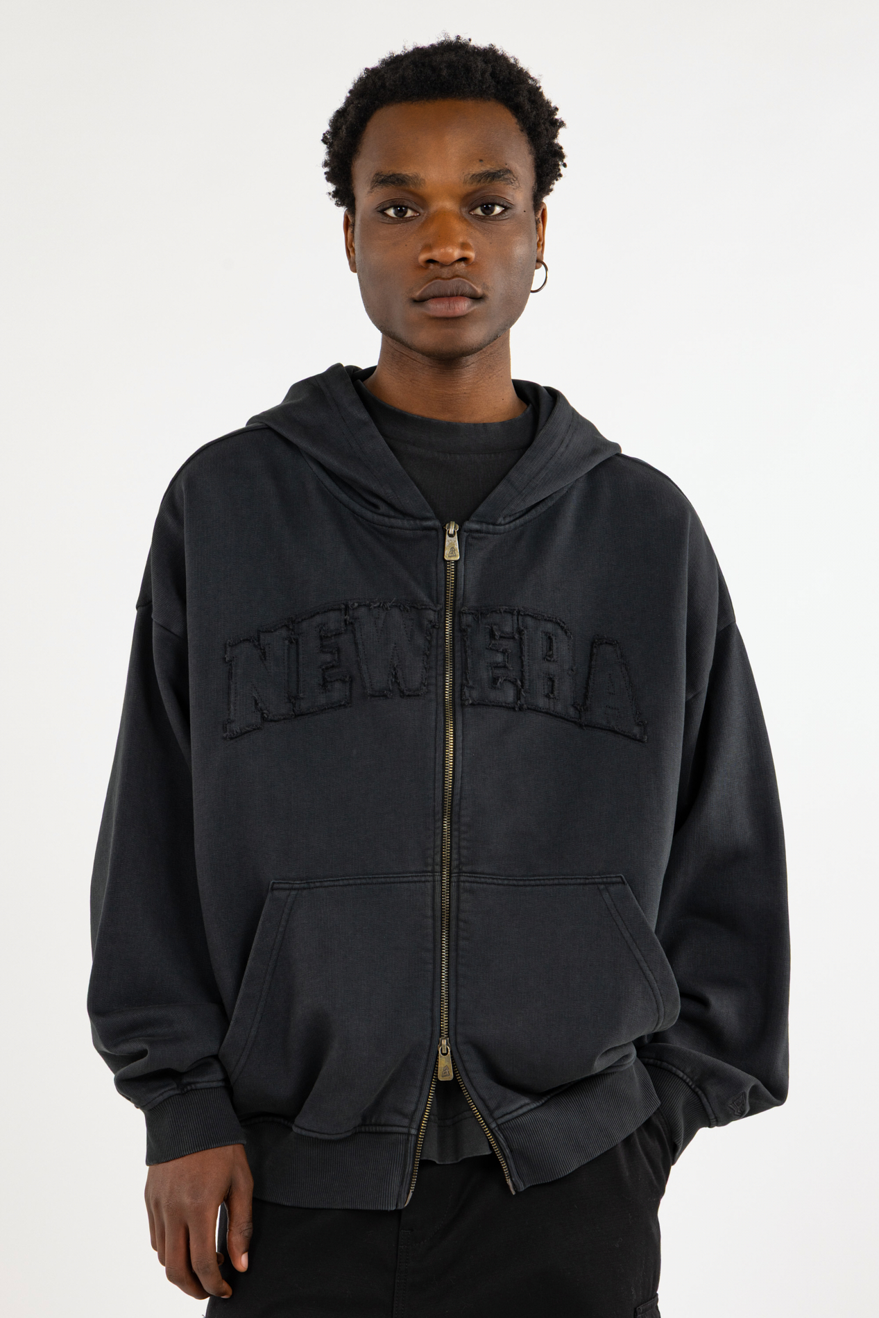 Regular-fit zip-up cotton-blend hoodie with Pony Player Black