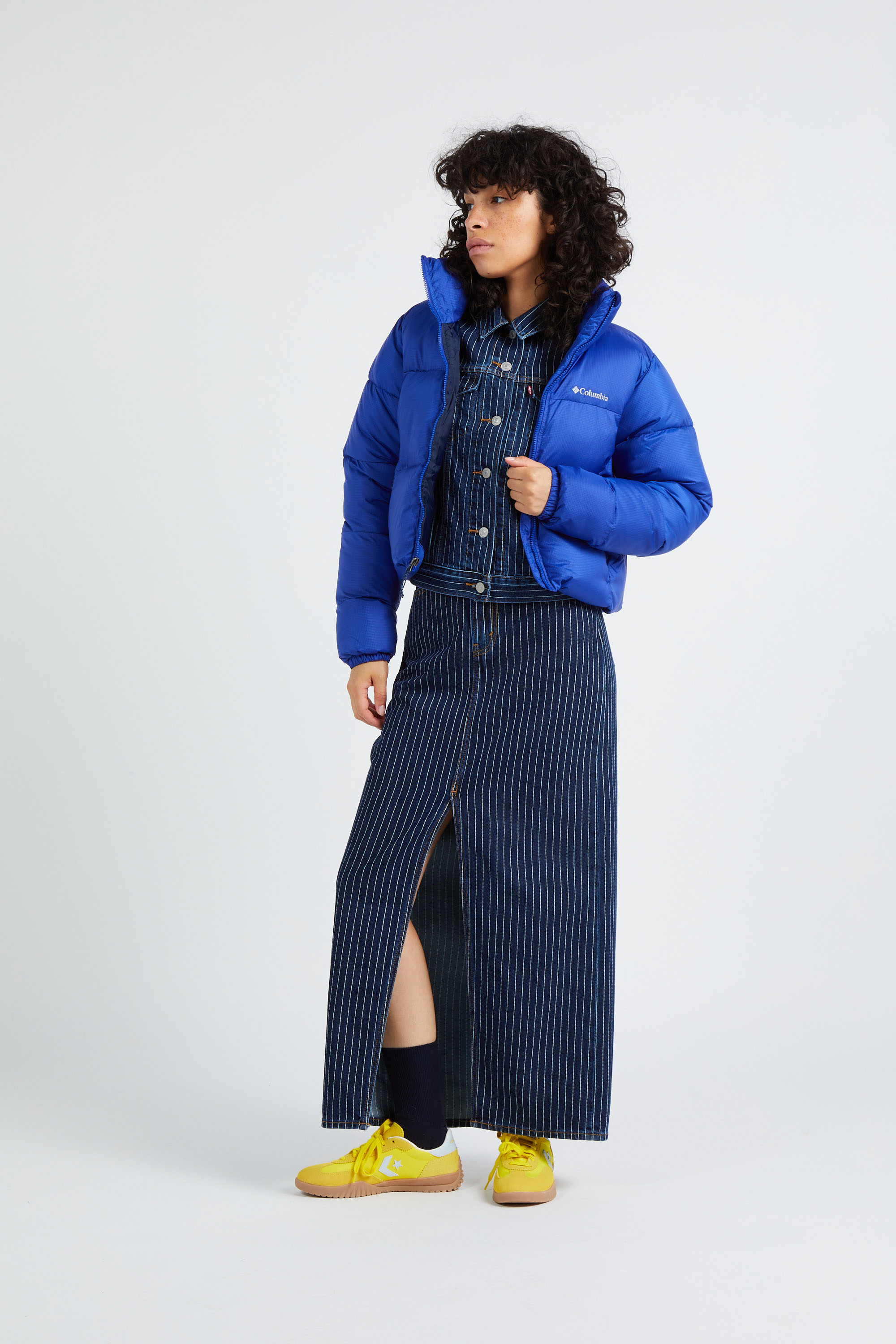 Lightweight quilted padded jacket with high neck Blue
