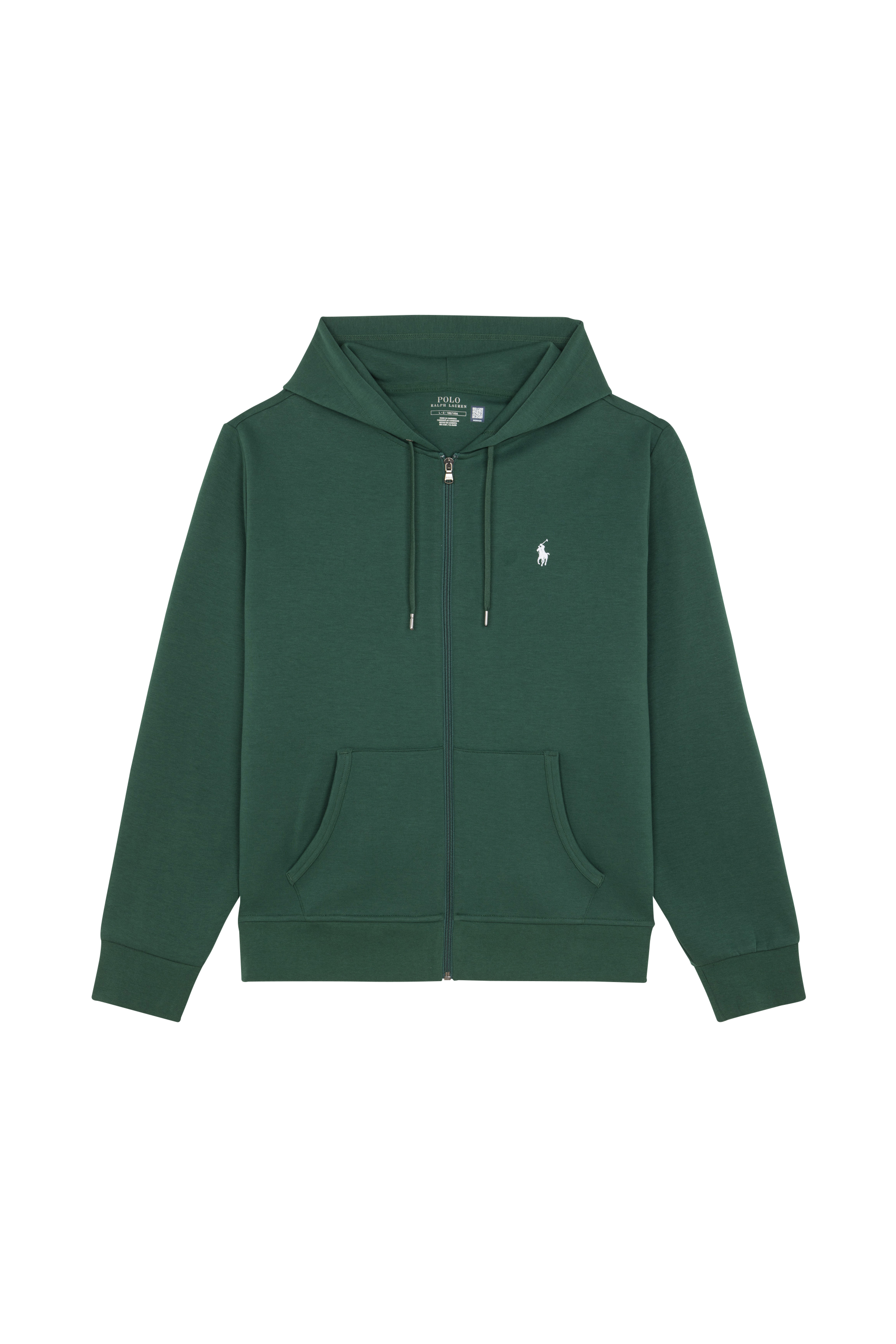Regular-fit zip-up cotton-blend hoodie with Pony Player Green