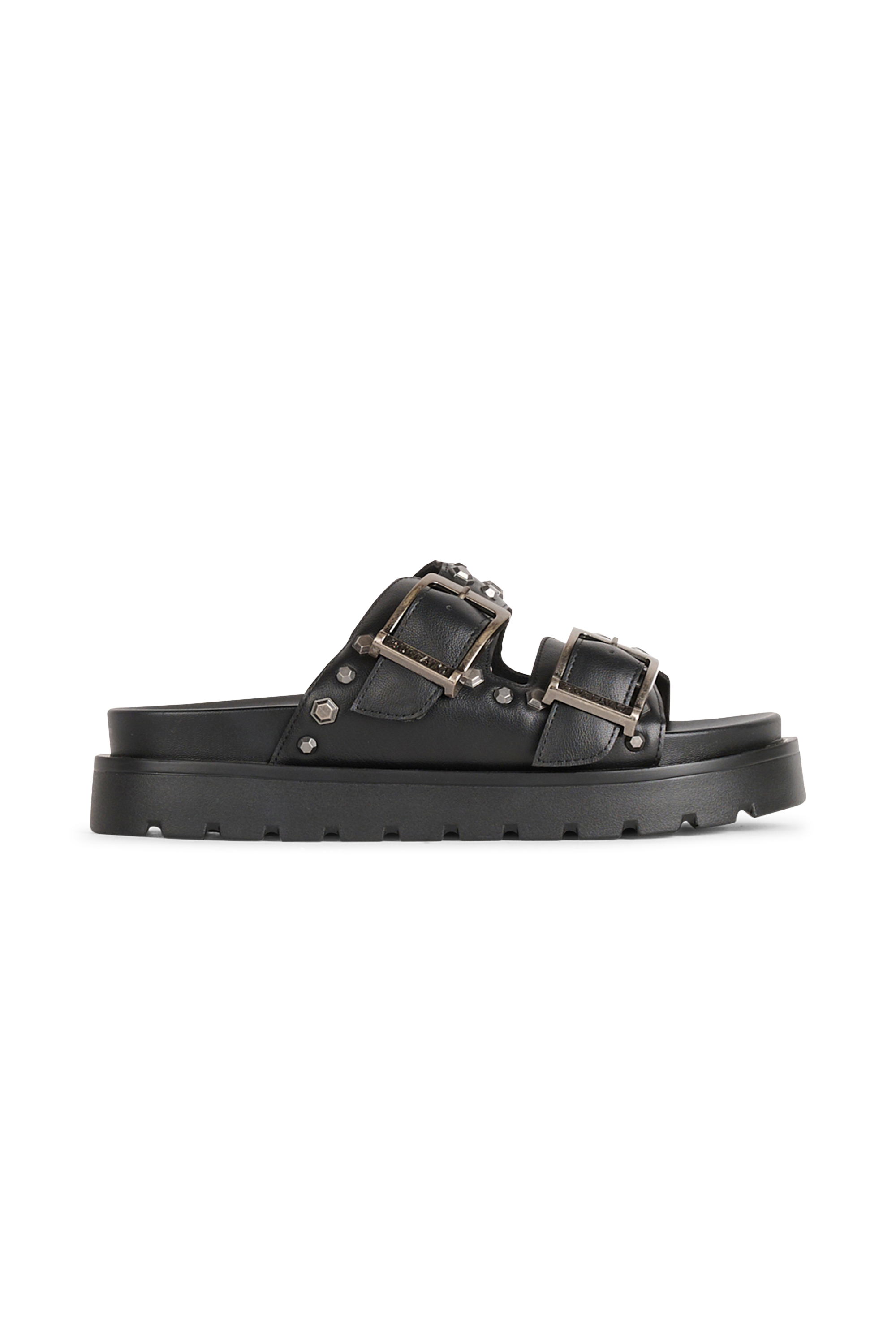Flat furry sheepskin sandals Black
