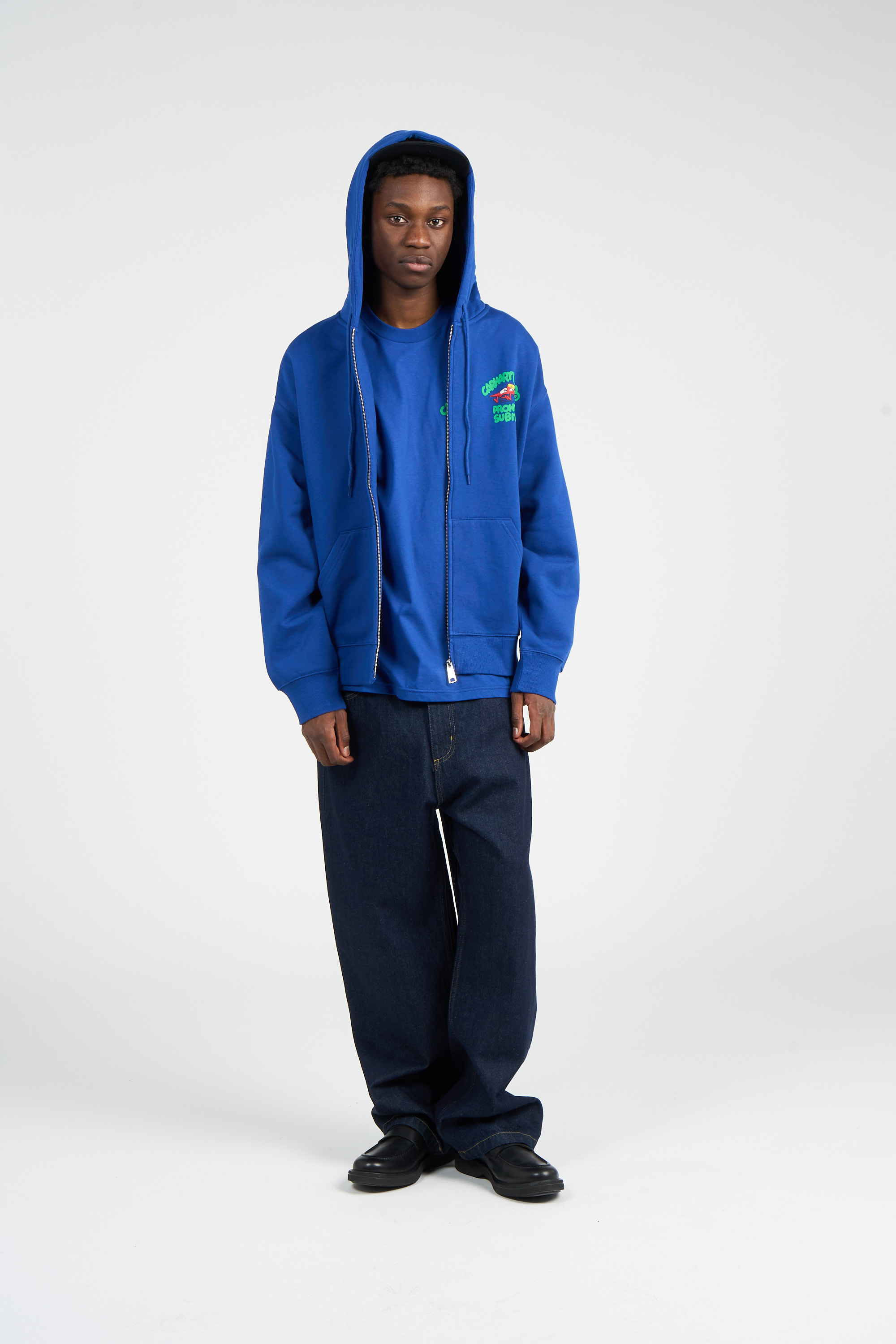 Regular-fit zip-up cotton-blend hoodie with Pony Player Blue