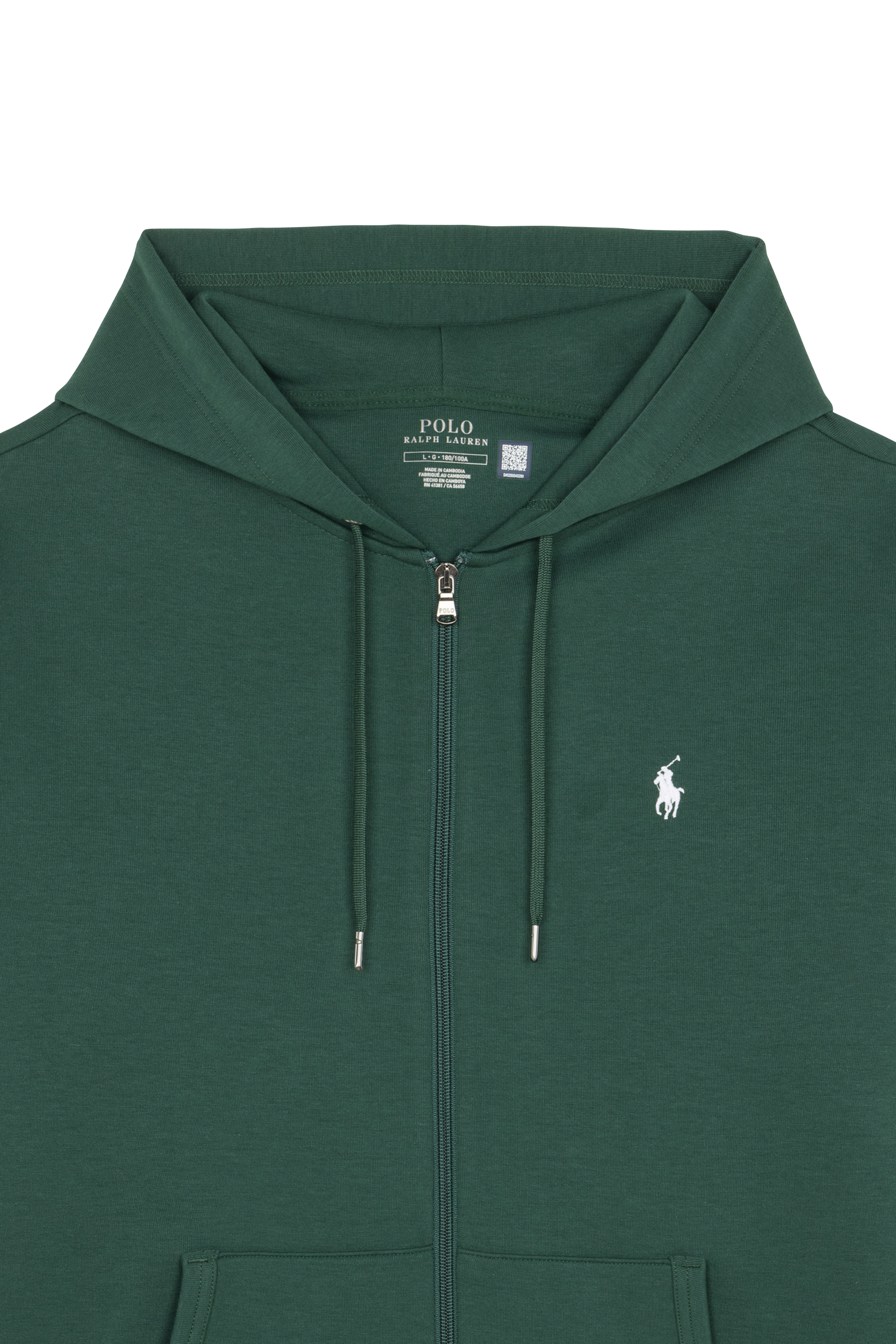 Regular-fit zip-up cotton-blend hoodie with Pony Player Green