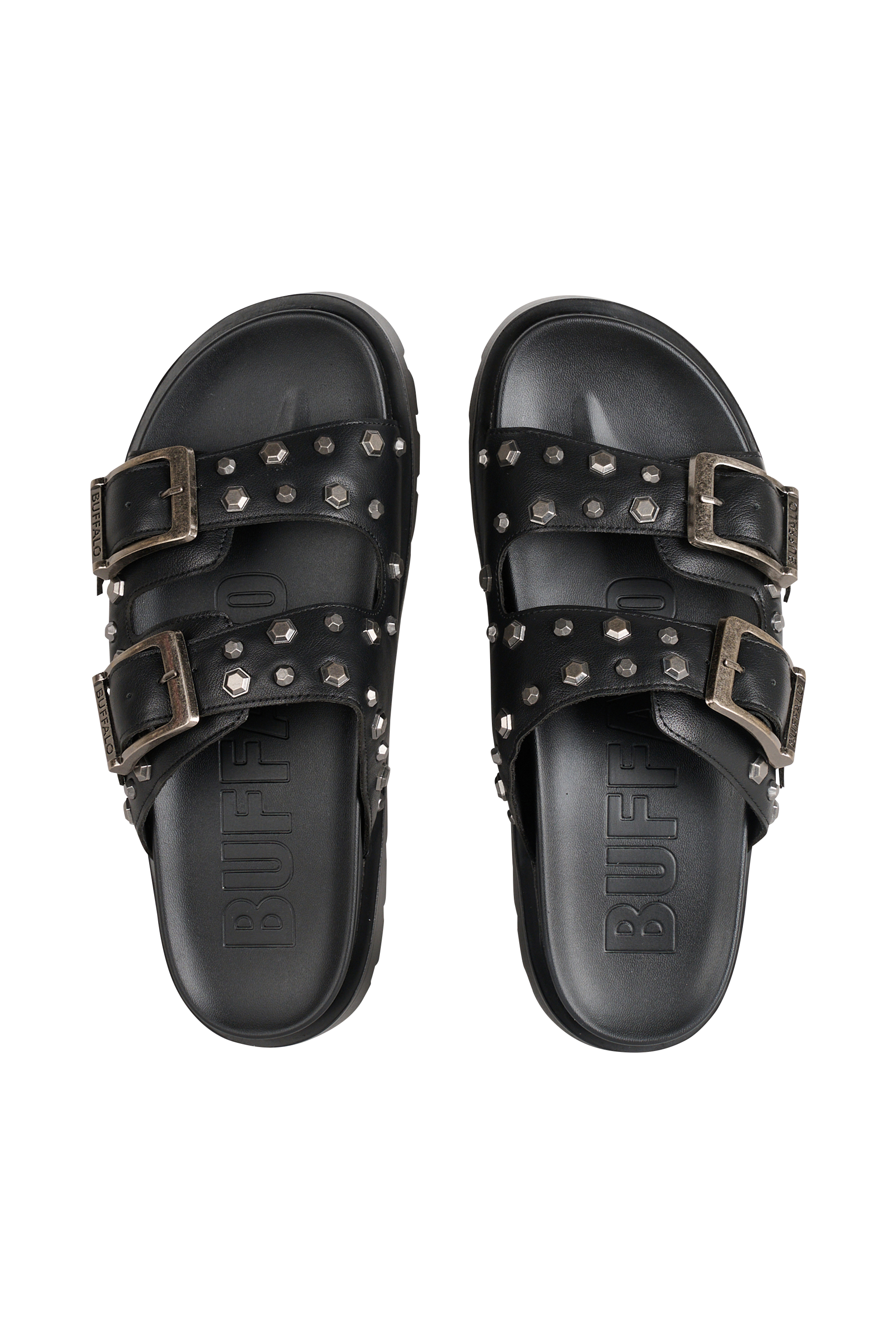 Flat furry sheepskin sandals Black