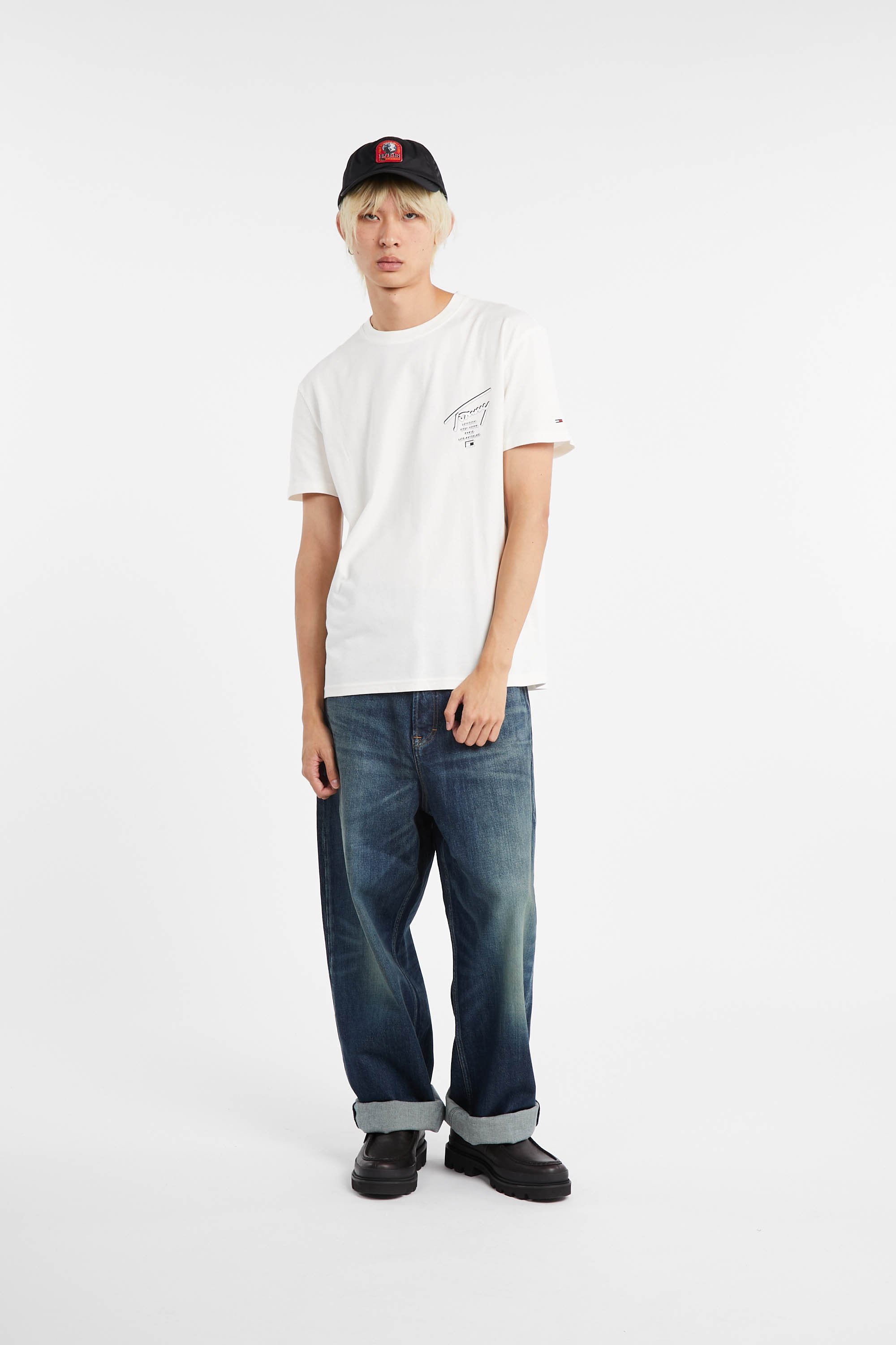 Regular-fit round-neck cotton T-shirt | White by TOMMY JEANS Regular-fit round-neck cotton T-shirt White