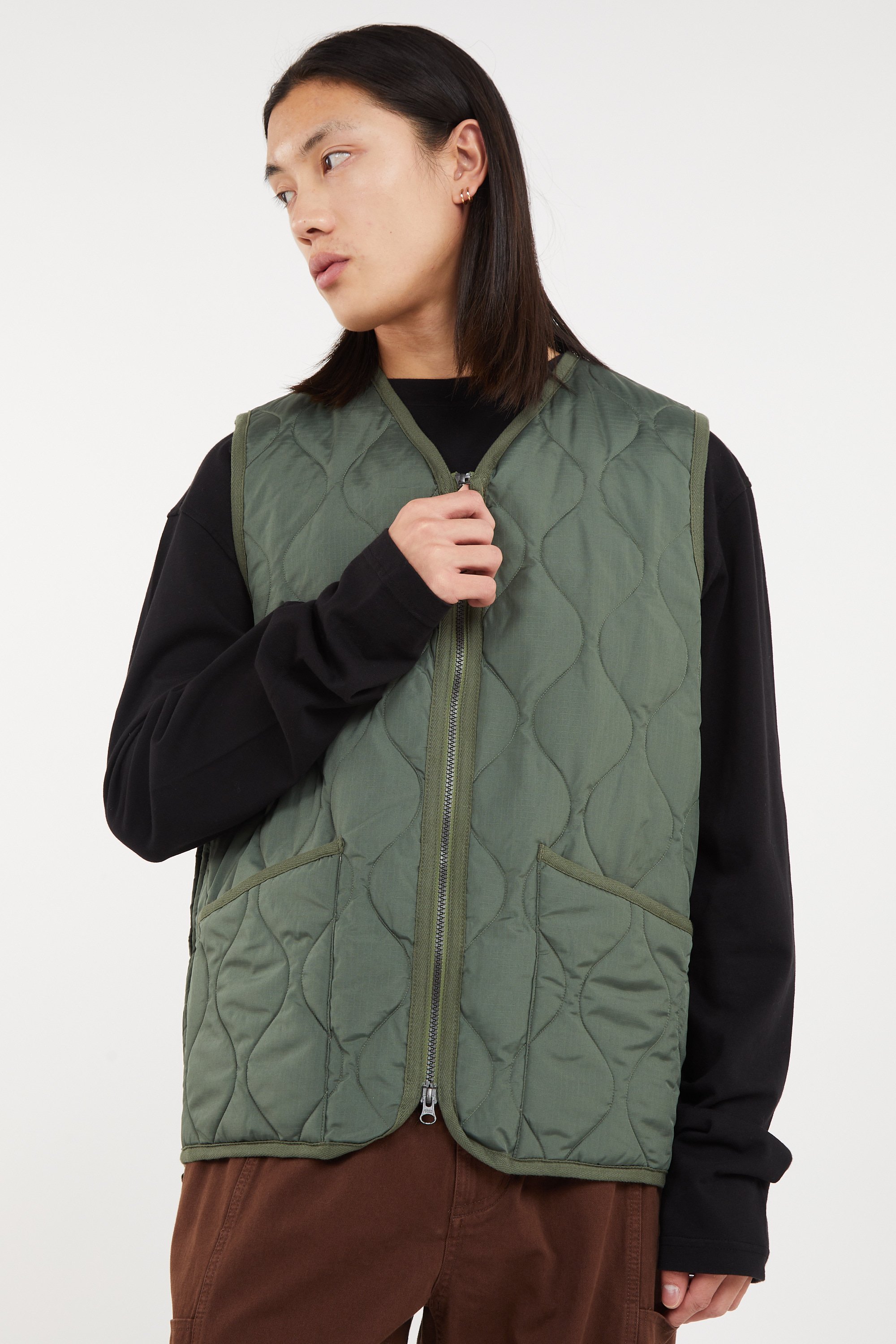 Lightweight quilted padded jacket with high neck Khaki