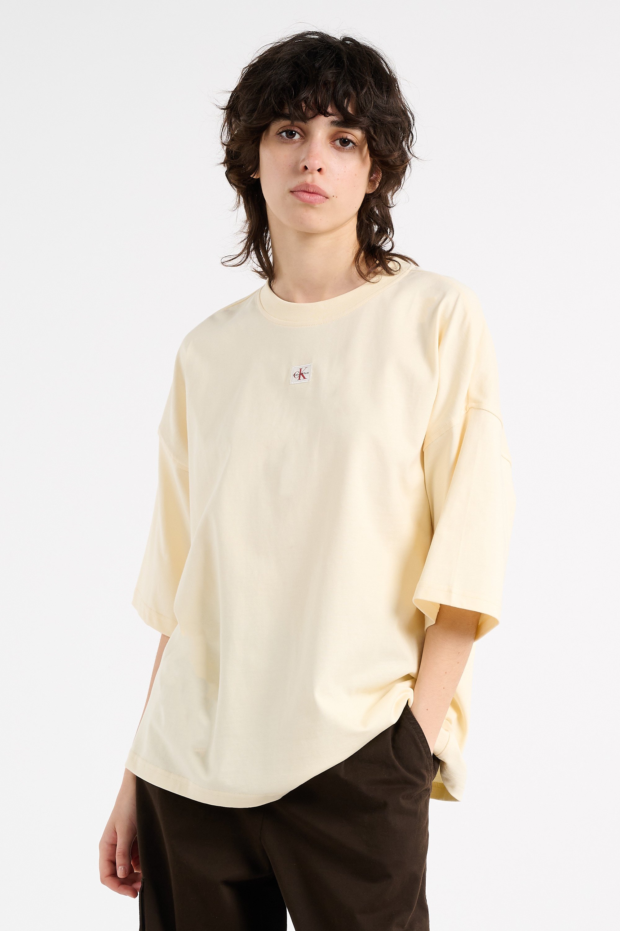 Regular-fit round-neck cotton T-shirt | Beige CALVIN KLEIN Women