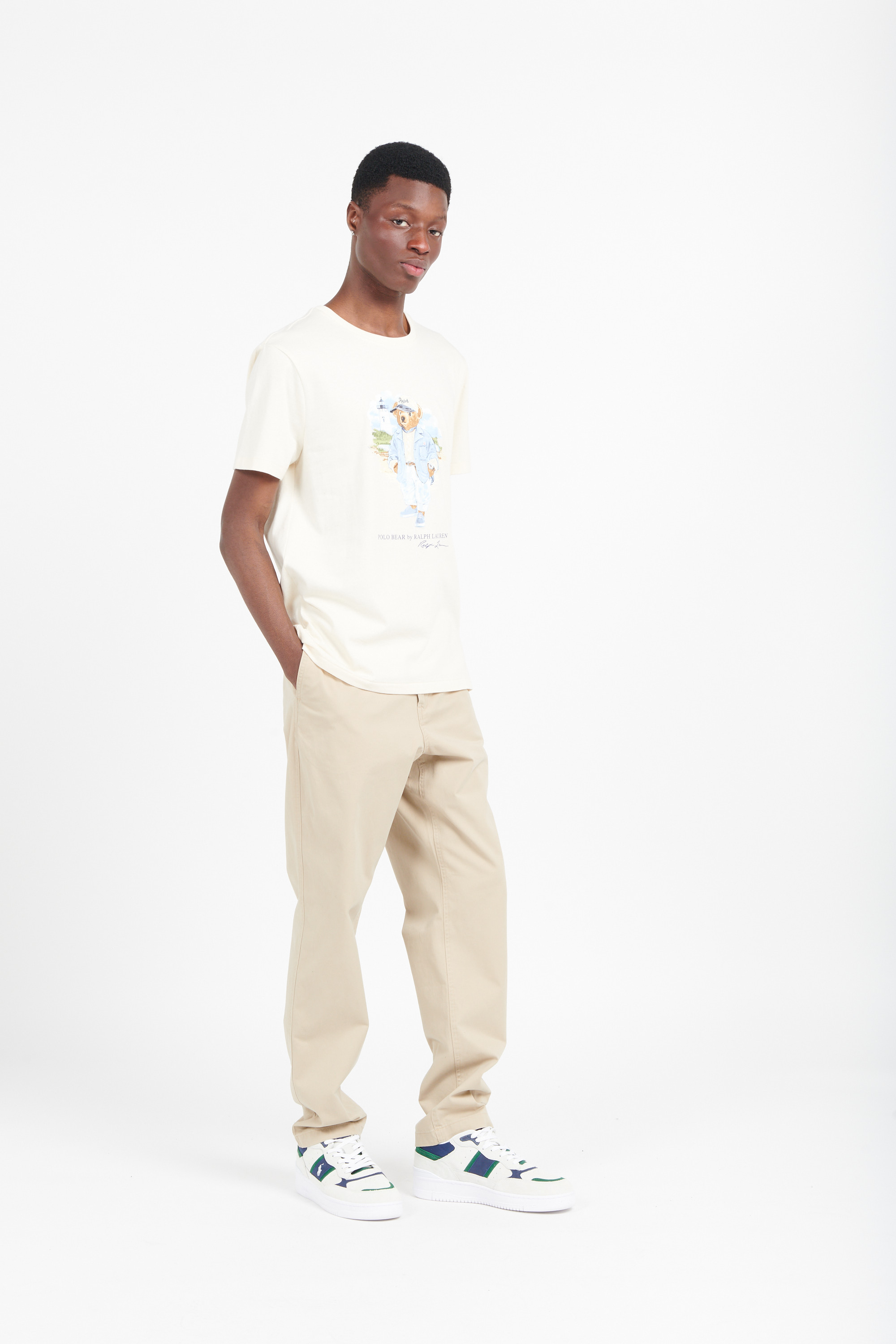 Regular-fit round-neck cotton T-shirt Beige