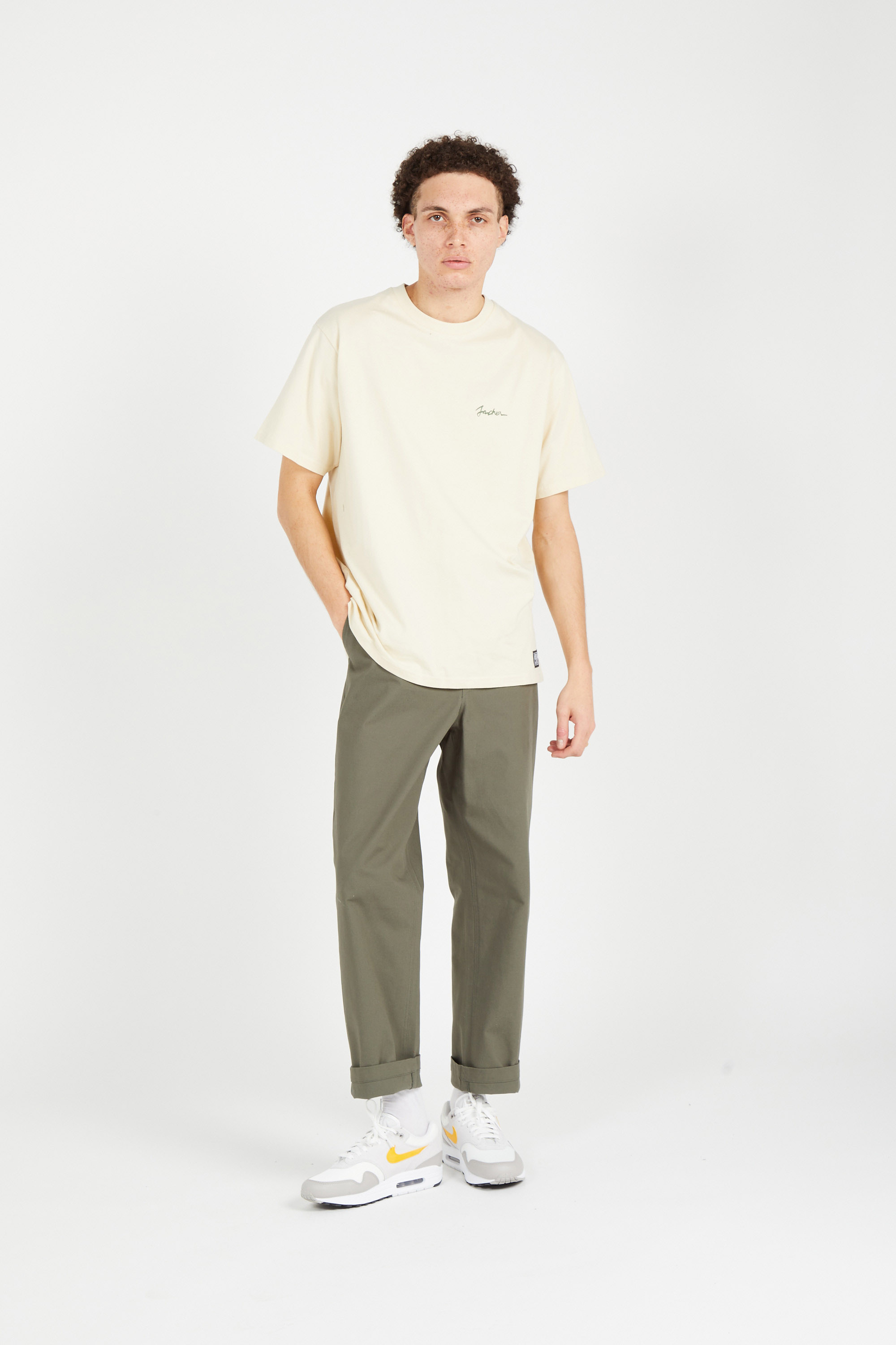 Regular-fit round-neck cotton T-shirt Beige