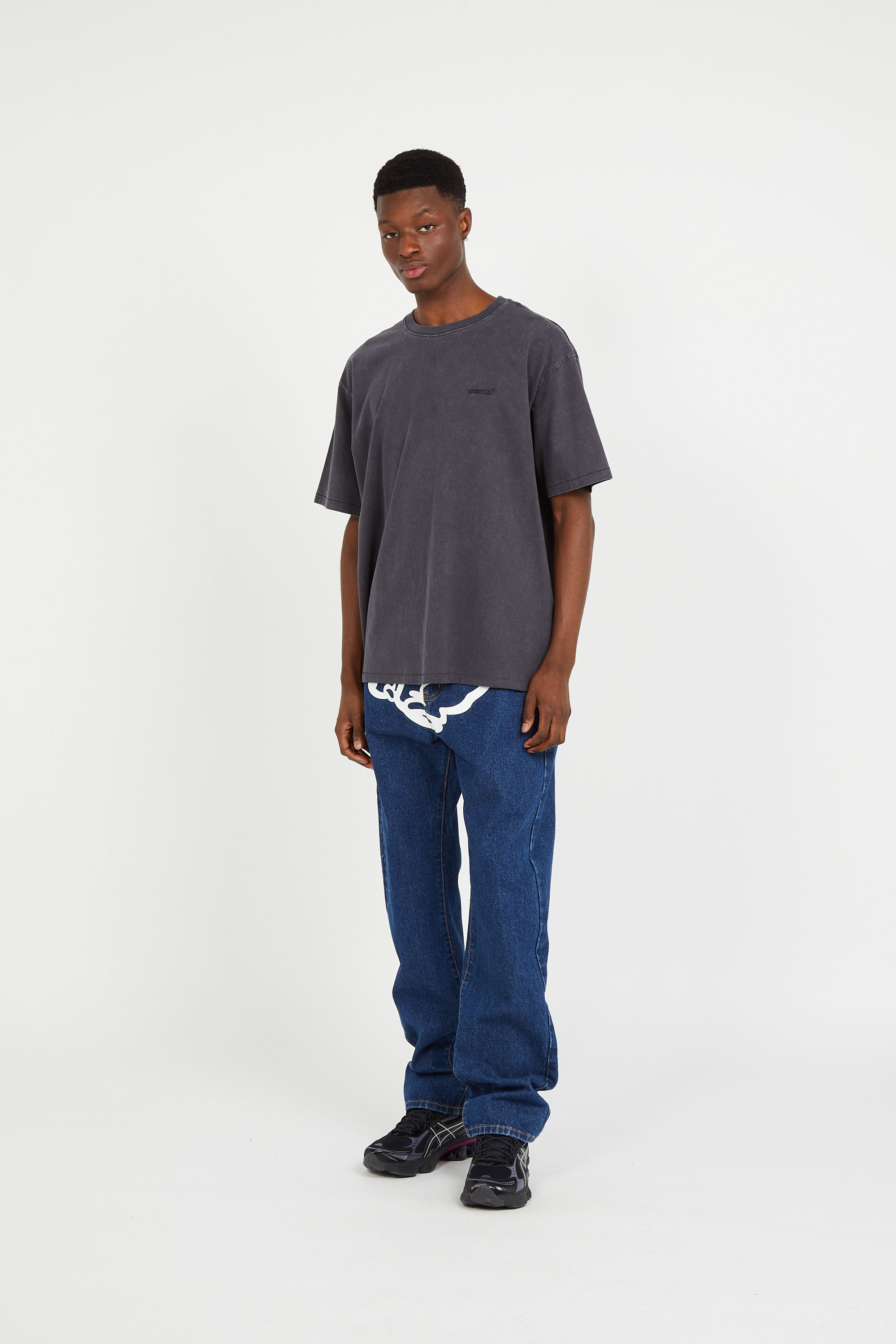 Regular-fit round-neck cotton T-shirt Black