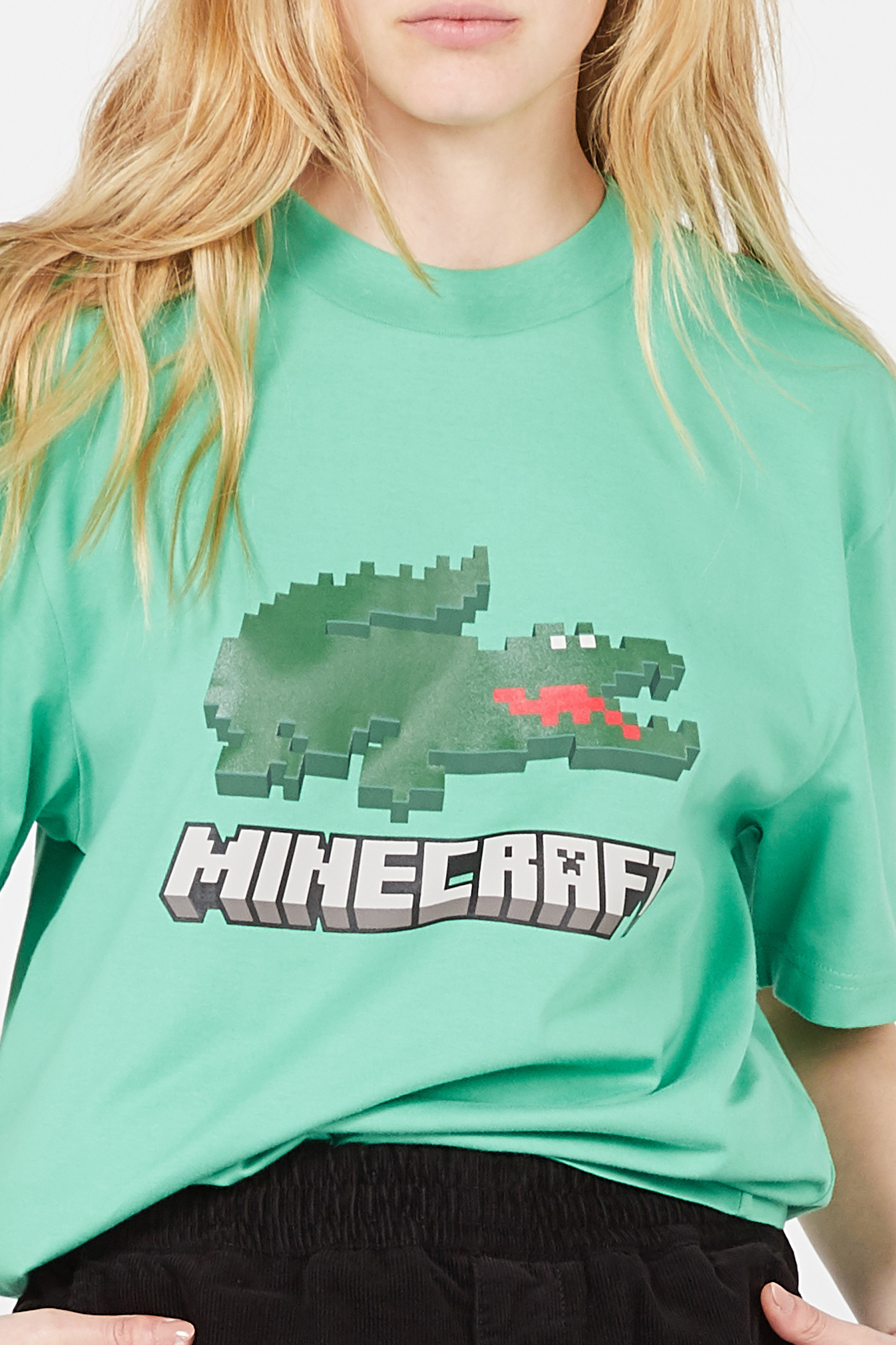Tee-shirt col rond sérigraphié en coton Lacoste x Minecraft | Vert LACOSTE Femme