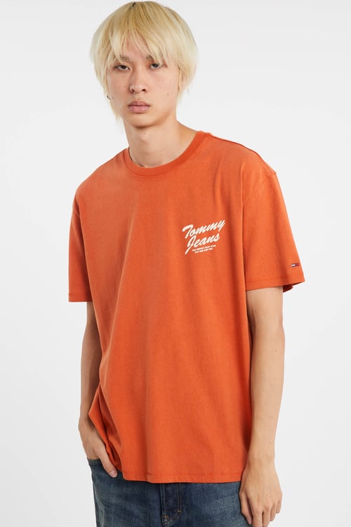 TOMMY JEANS Regular-fit round-neck cotton T-shirt Orange