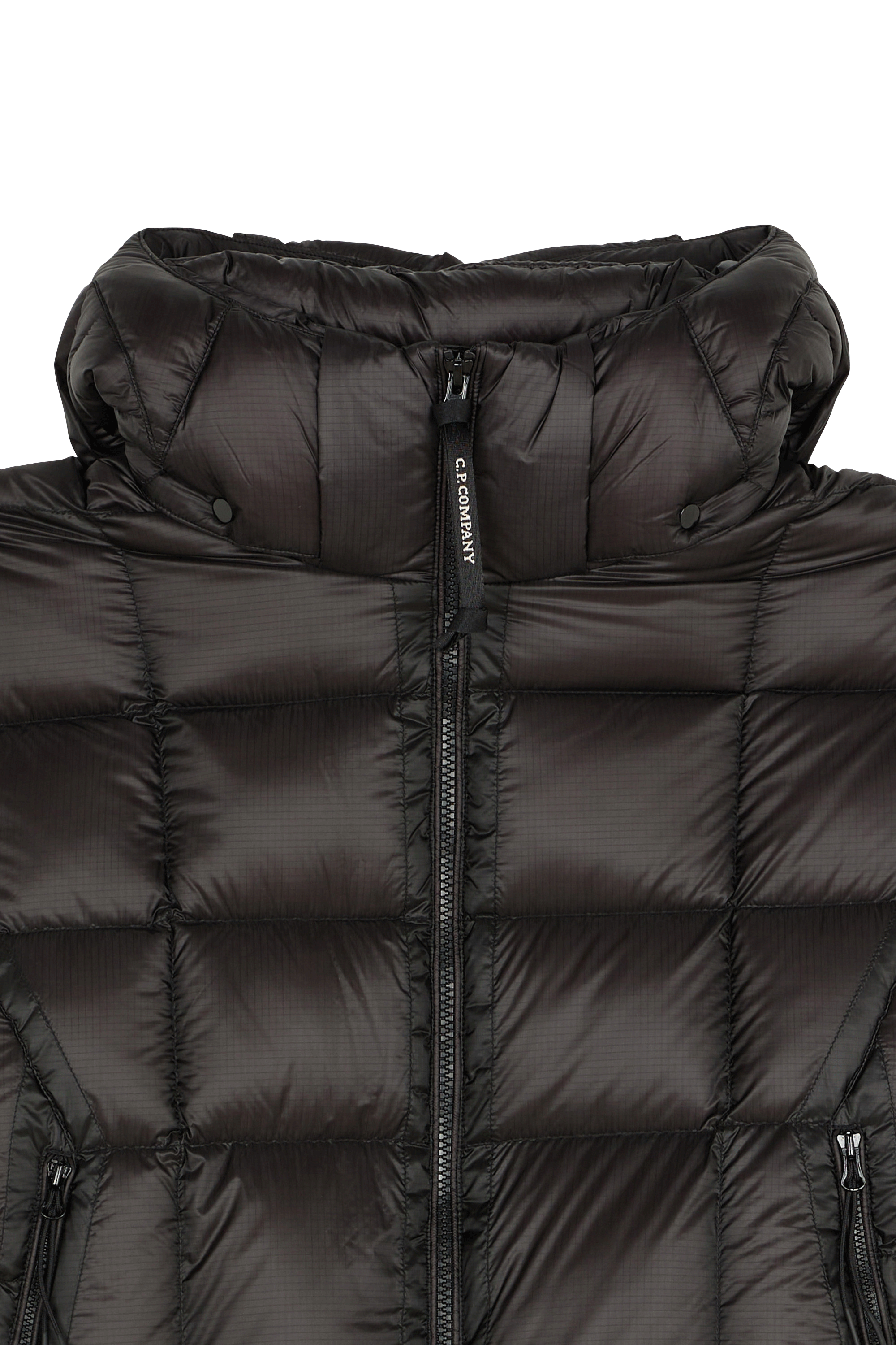 Zipped high-neck colorblock padded jacket with hood | Black C.P. COMPANY Men