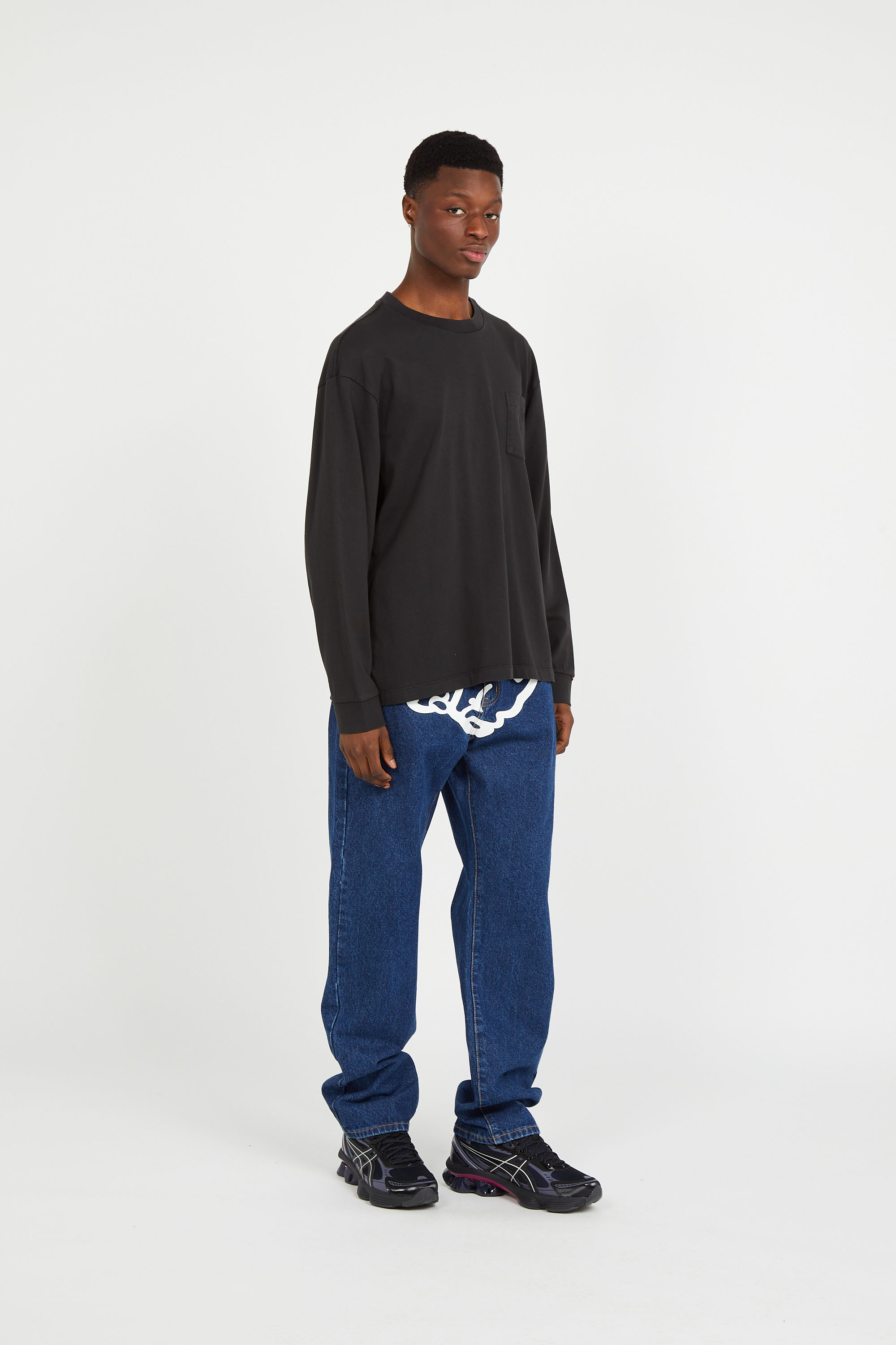 Regular-fit round-neck cotton T-shirt Black