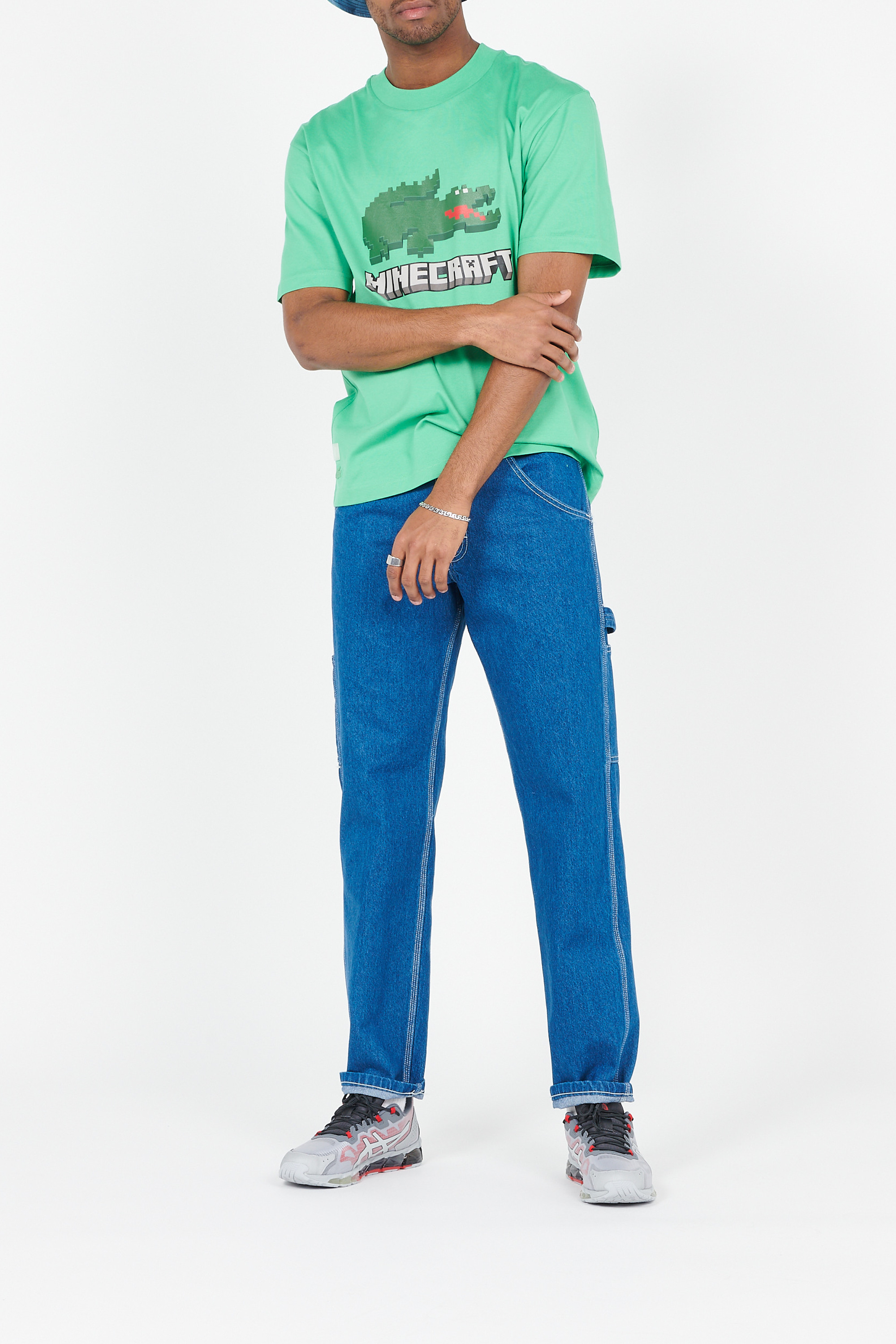 Tee-shirt col rond sérigraphié en coton Lacoste x Minecraft | Vert LACOSTE Homme