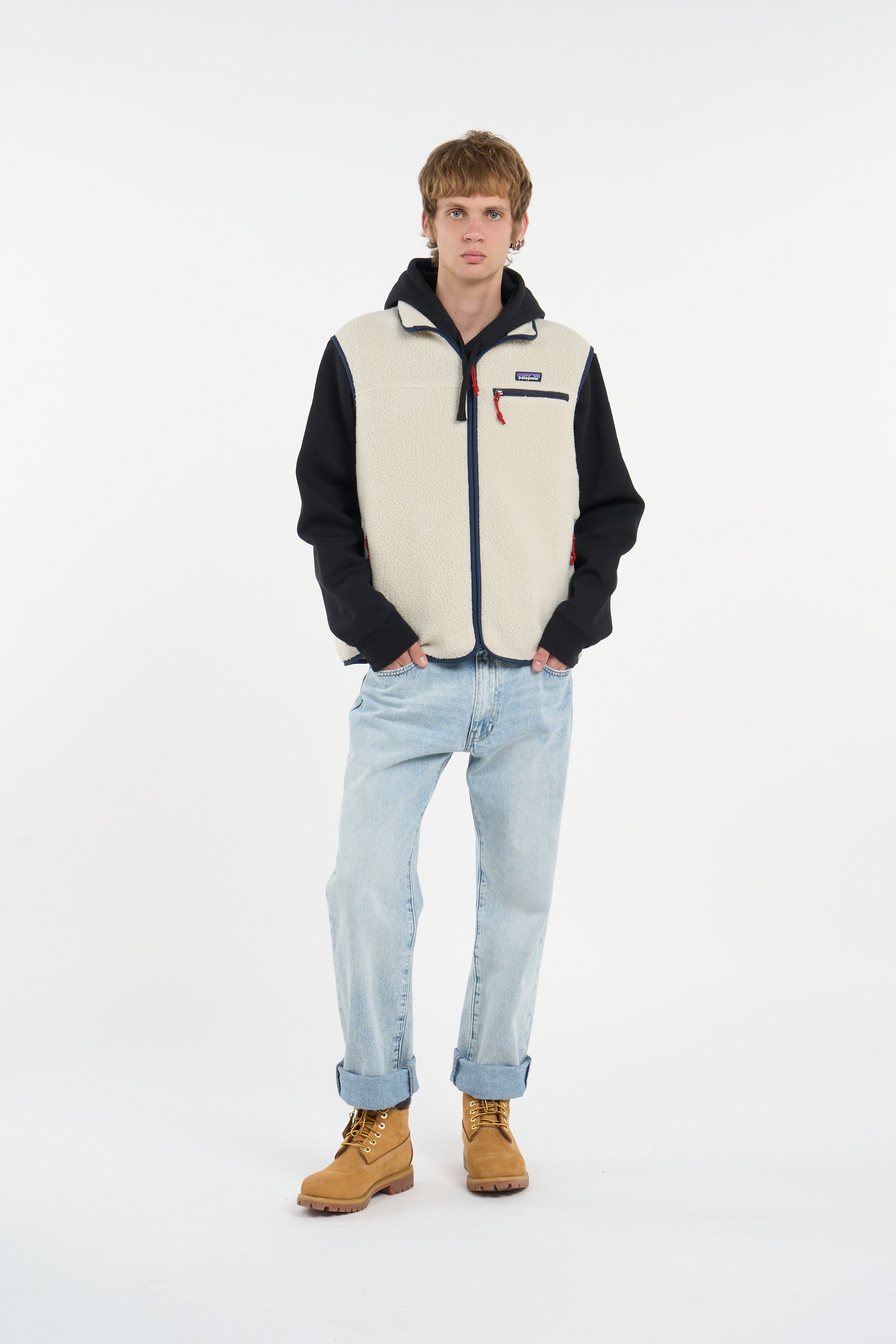 Regular-fit buttoned fleece sweater with high neck PATAGONIA Beige
