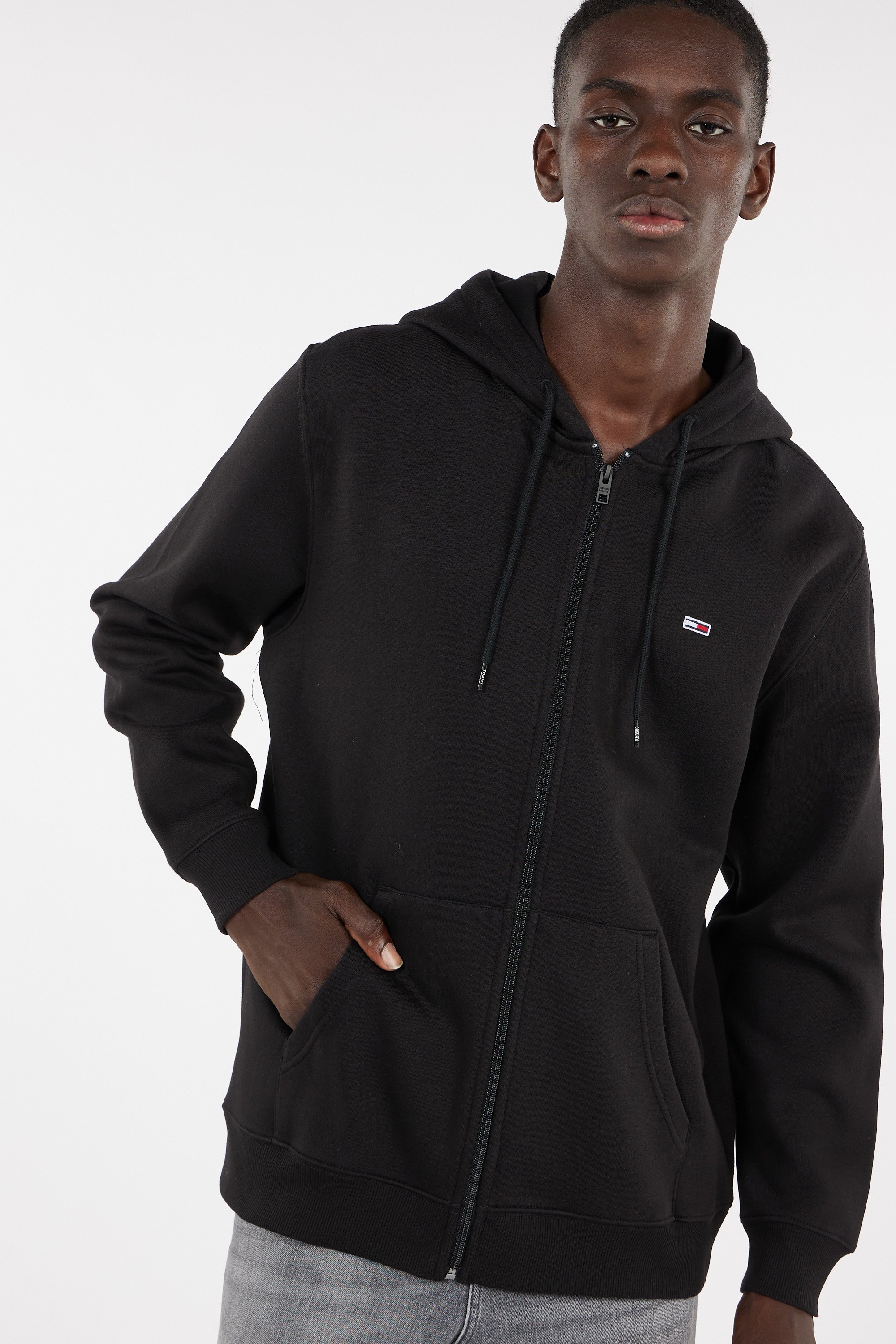 Regular-fit zip-up cotton-blend hoodie with Pony Player | Black by TOMMY JEANS Regular-fit zip-up cotton-blend hoodie with Pony Player Black