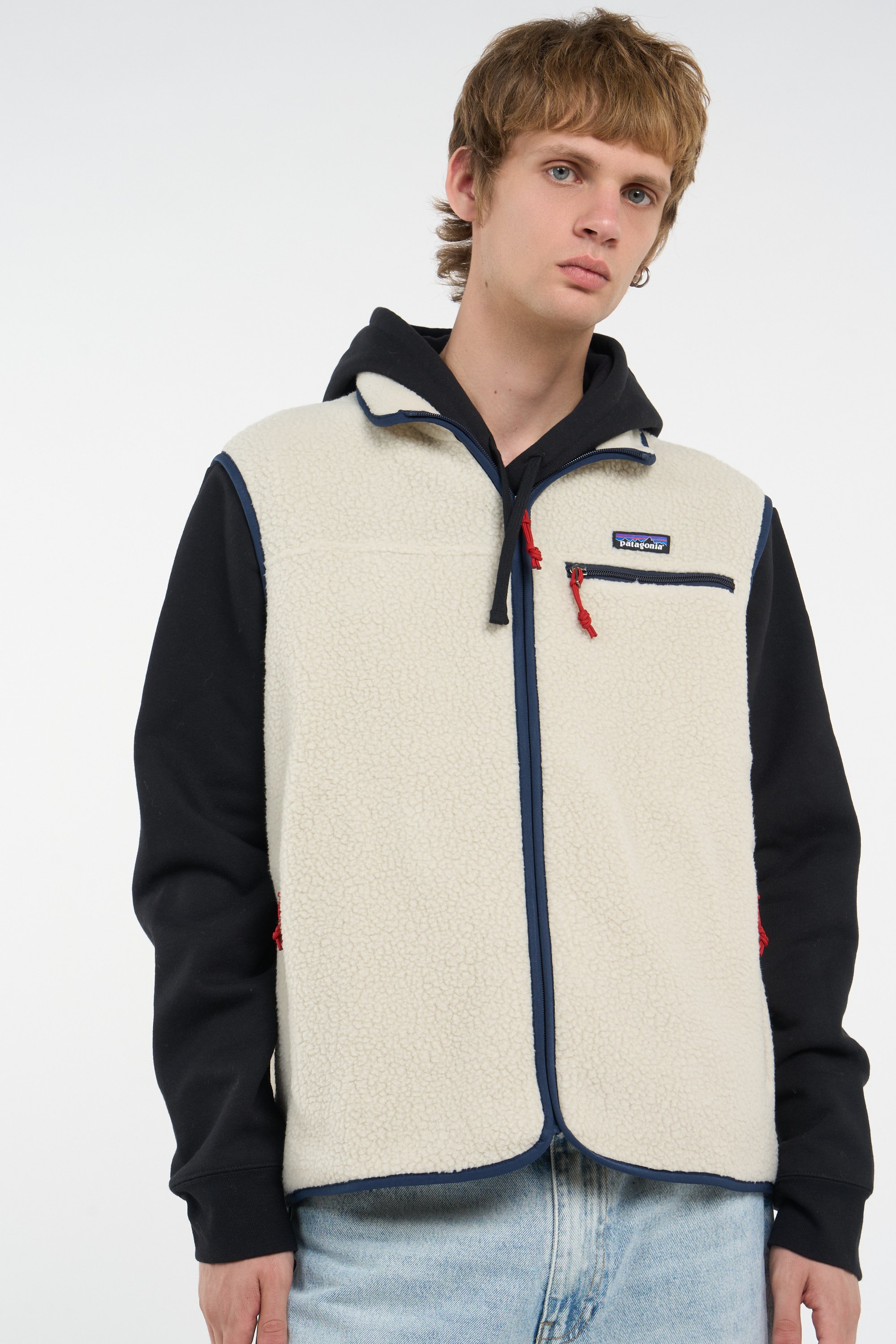 Regular-fit buttoned fleece sweater with high neck | Beige PATAGONIA Men