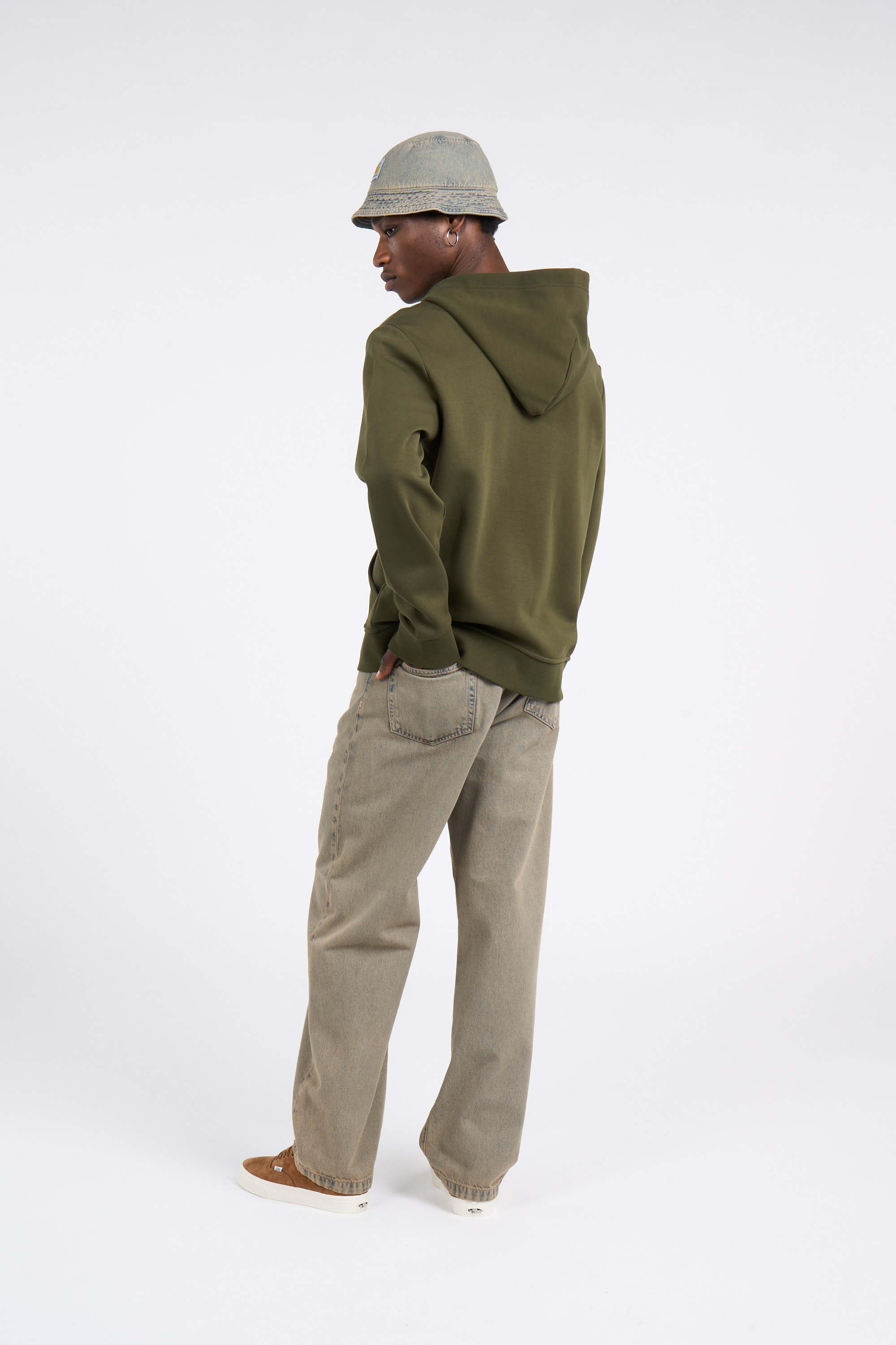 Regular-fit zip-up cotton-blend hoodie with Pony Player Khaki