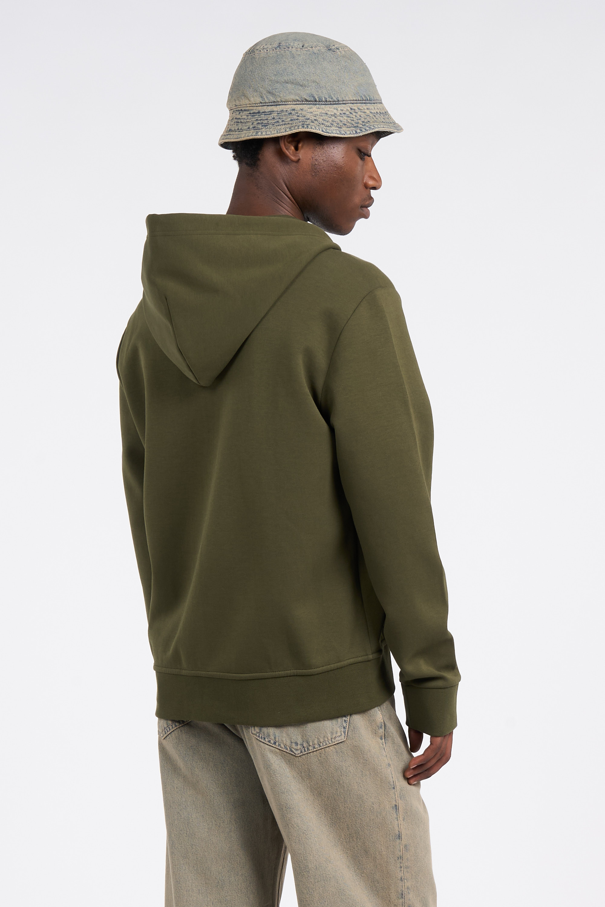 Regular-fit zip-up cotton-blend hoodie with Pony Player Khaki