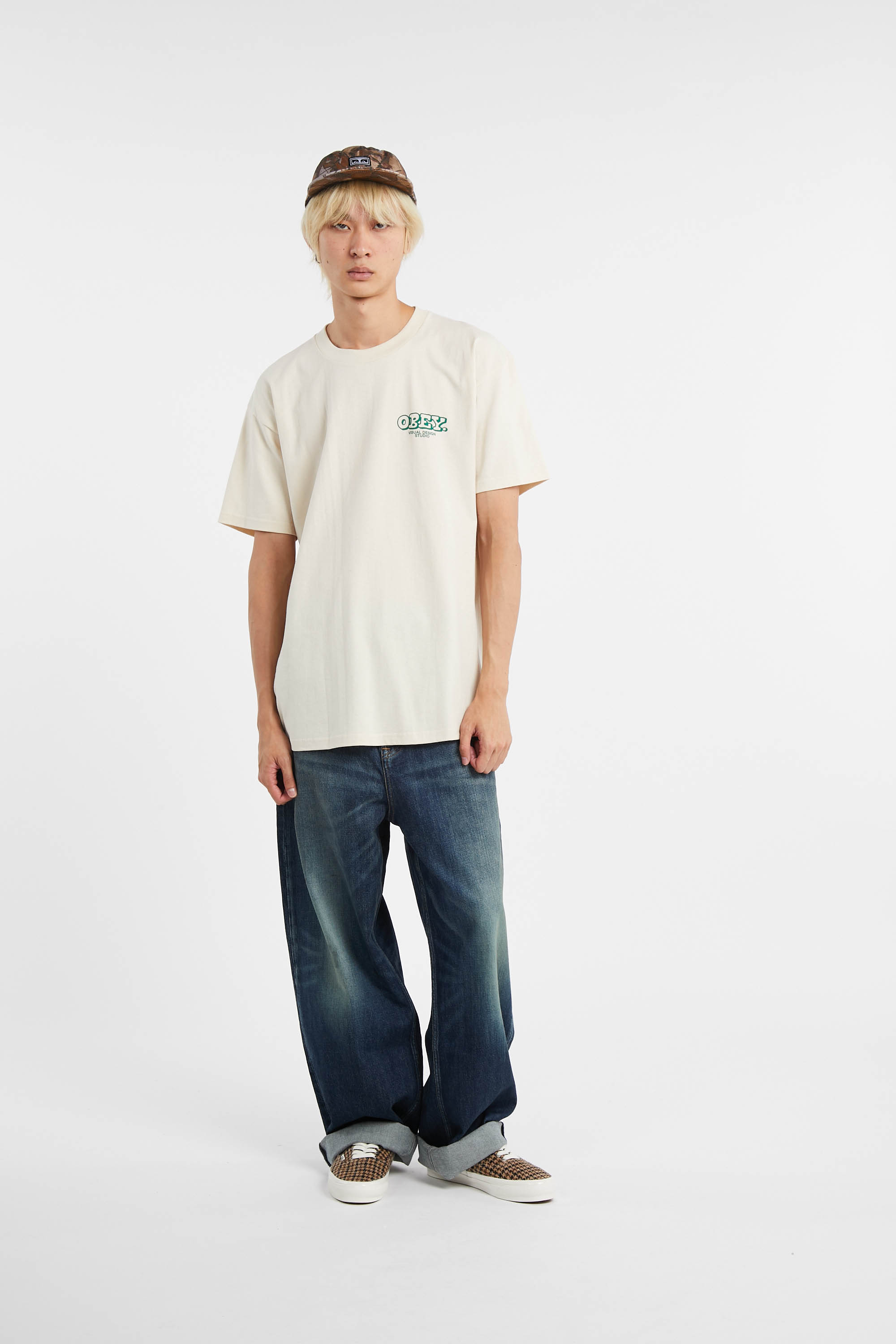 Regular-fit round-neck cotton T-shirt Beige