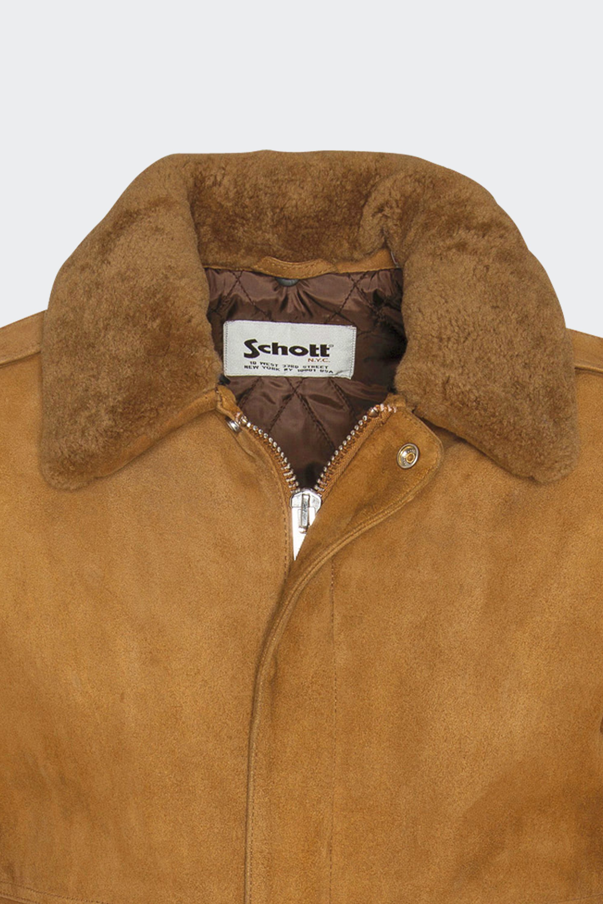 Fitted aviator jacket with removable shearling collar in suede | Red by SCHOTT Fitted aviator jacket with removable shearling collar in suede Red