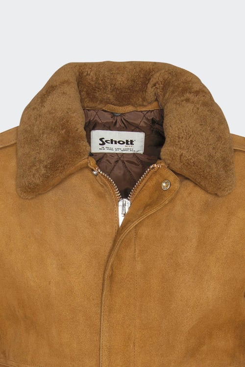 SCHOTT Blouson aviateur ajusté col mouton amovible en daim Rouge