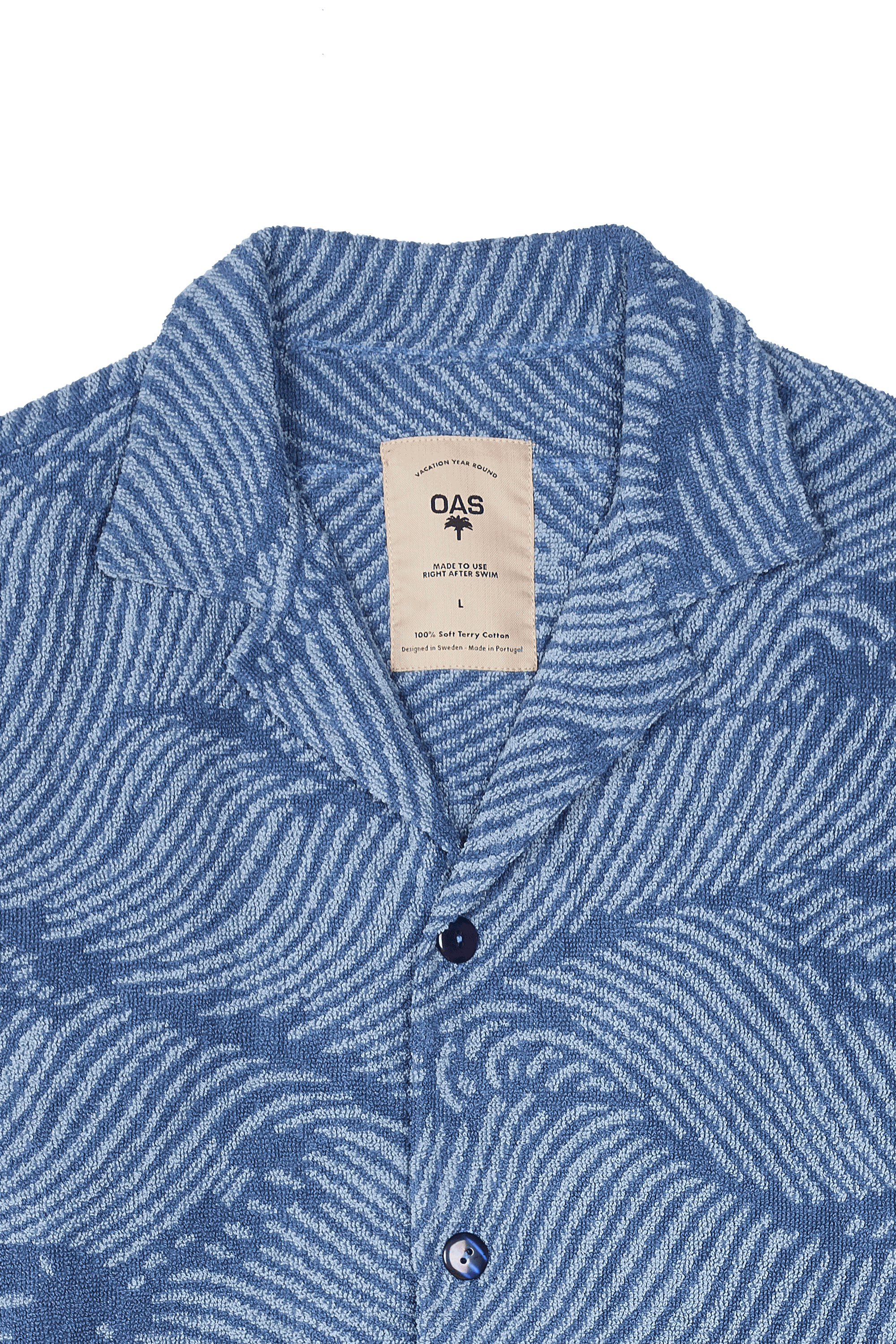 Chemise col V à revers imprimée en coton  Bleu