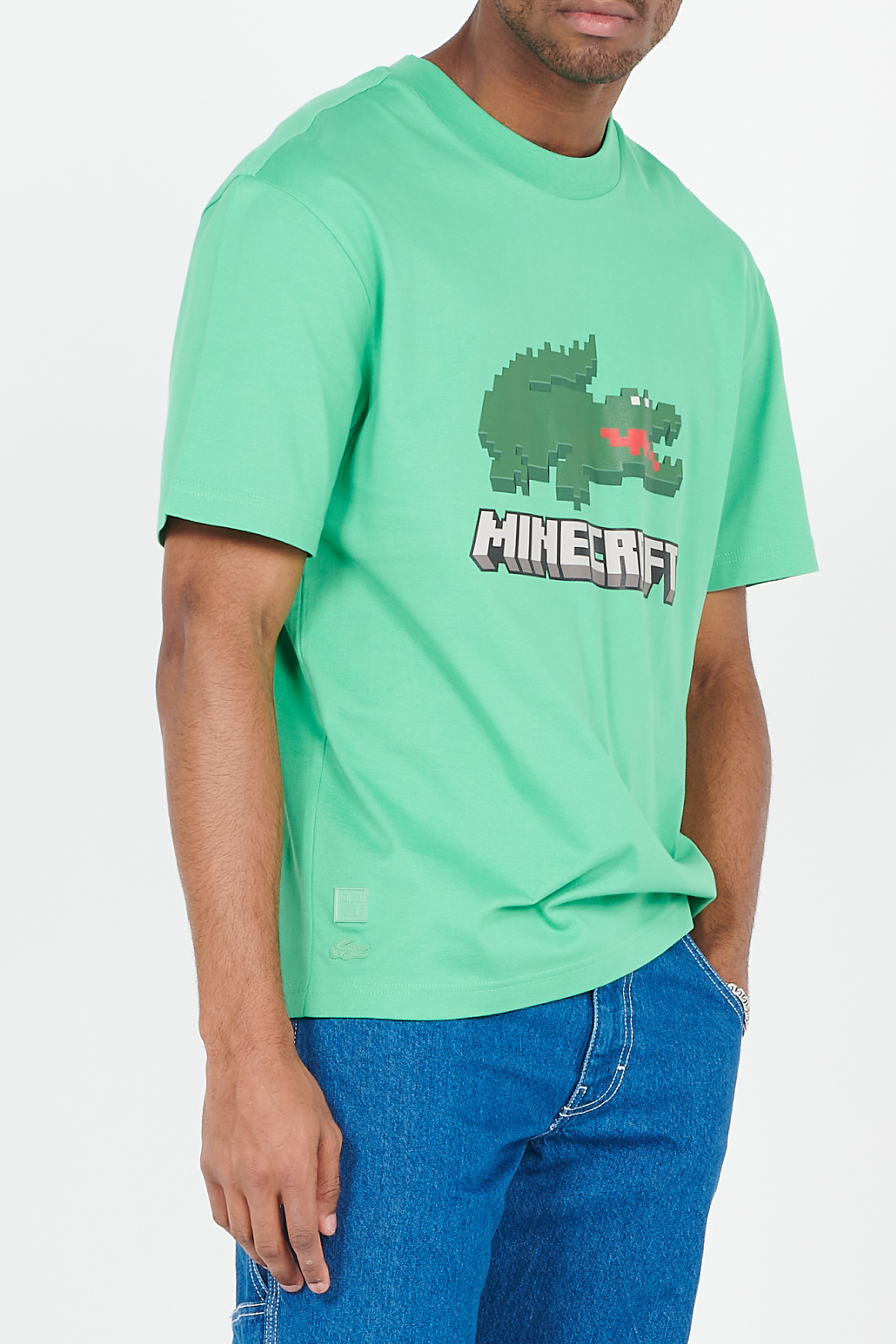 Tee-shirt col rond sérigraphié en coton Lacoste x Minecraft | Vert LACOSTE Homme