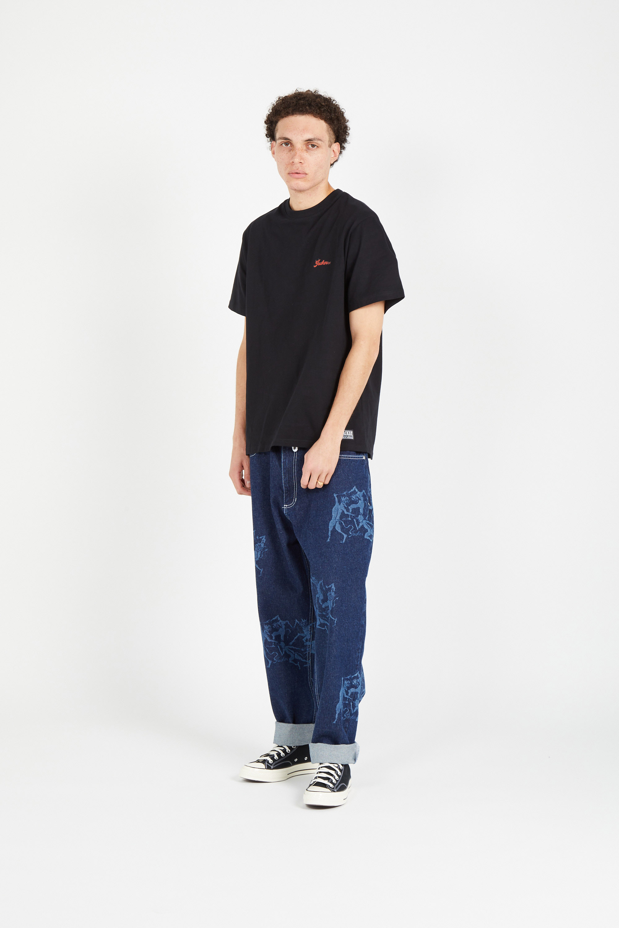 Regular-fit round-neck cotton T-shirt Black