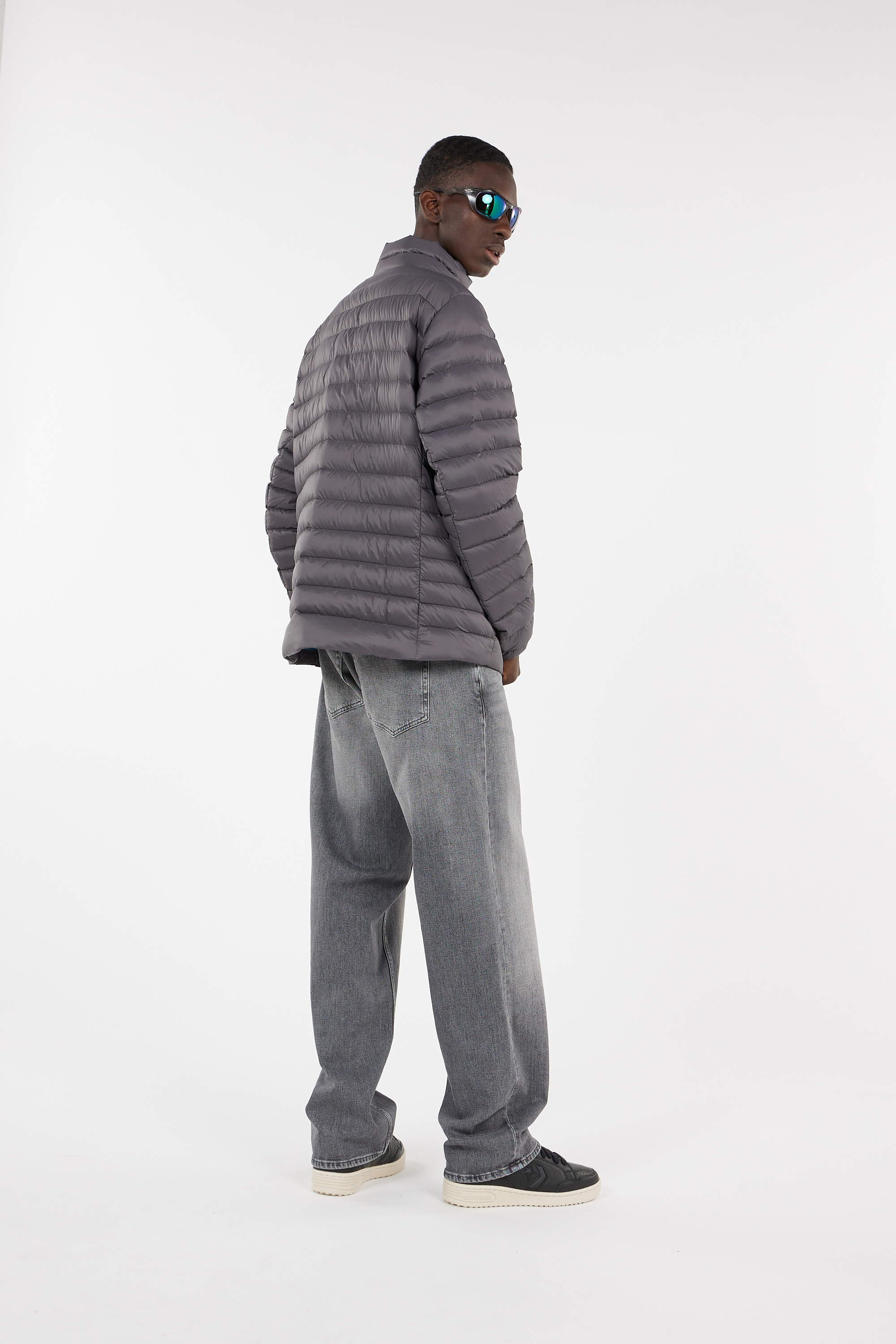 Lightweight quilted padded jacket with high neck Grey