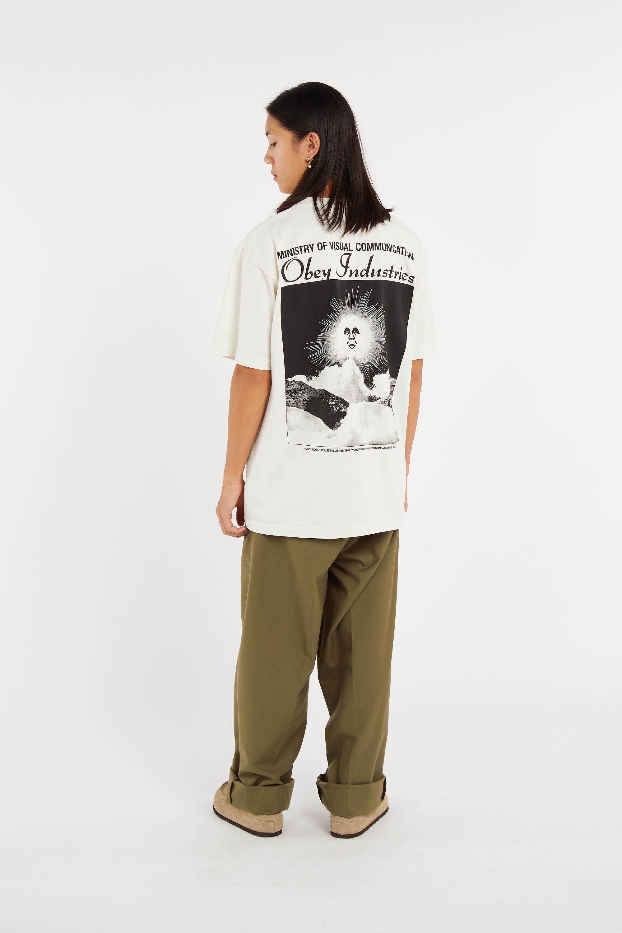 Round neck oversized printed t-shirt | Beige OBEY Men