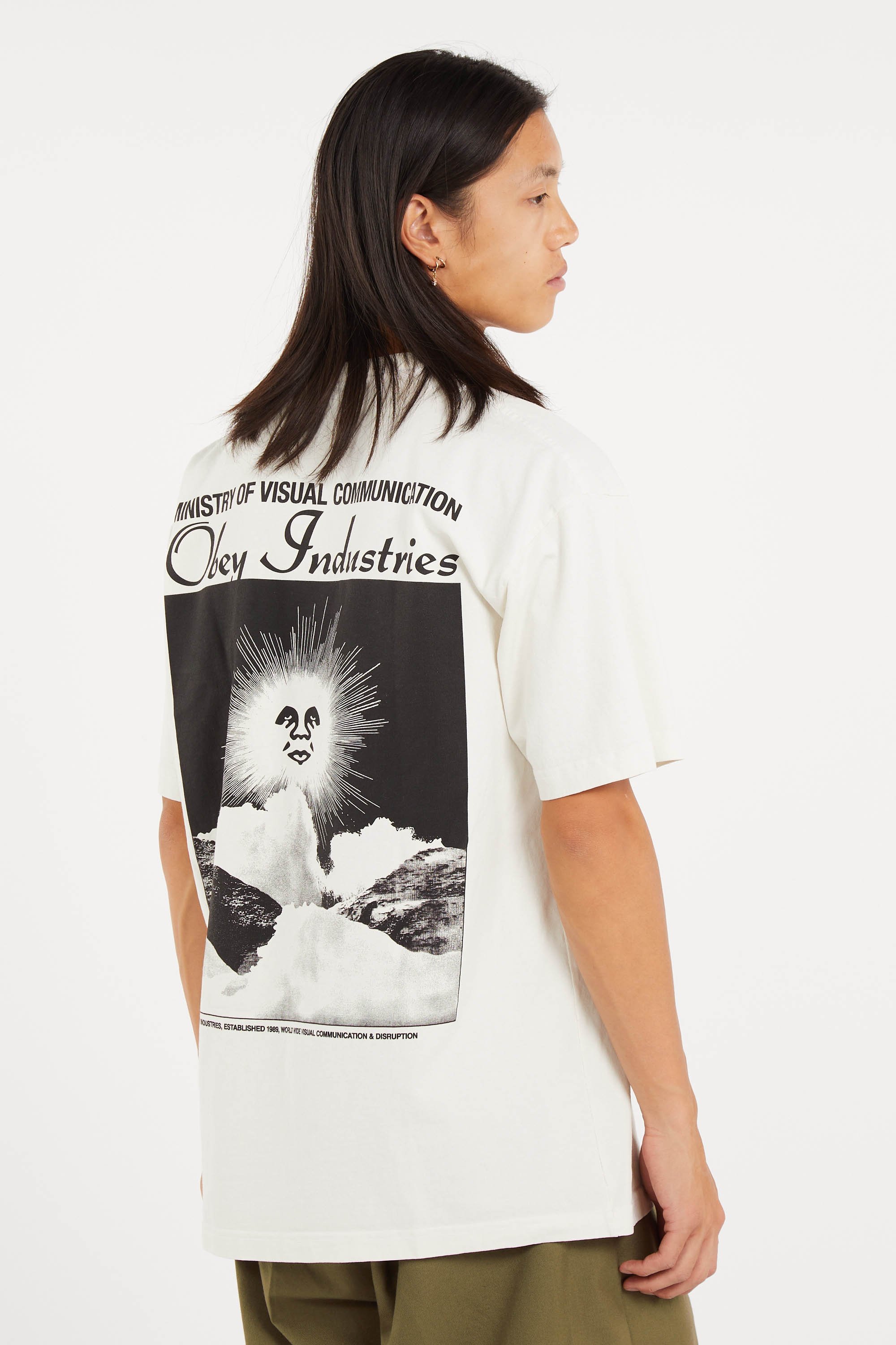 Round neck oversized printed t-shirt | Beige OBEY Men