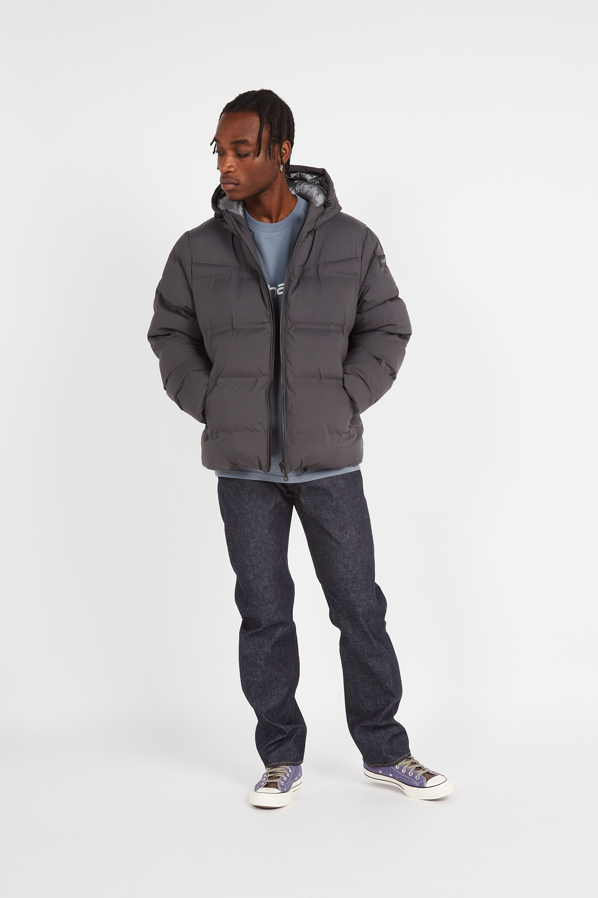 Lightweight quilted padded jacket with high neck Grey