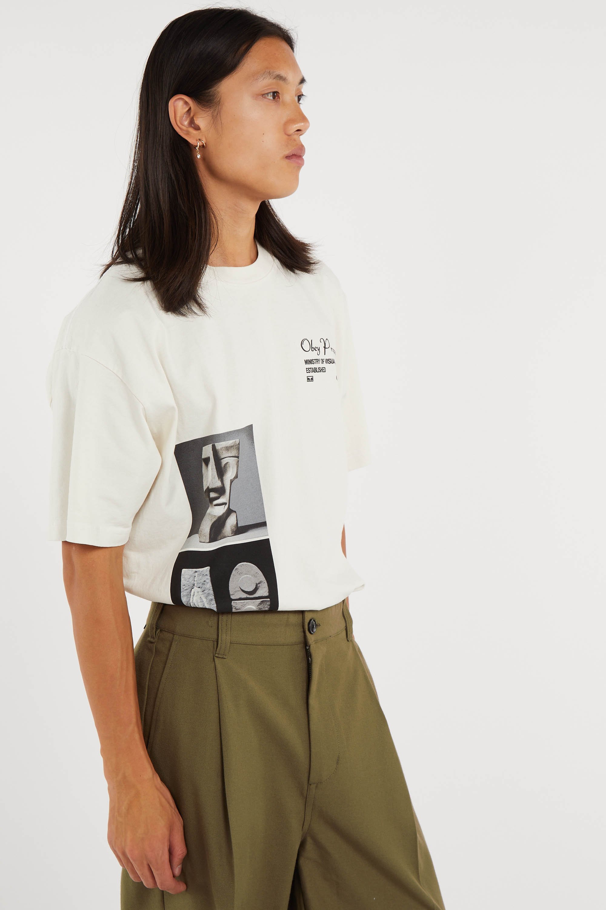 Round neck oversized printed t-shirt | Beige OBEY Men