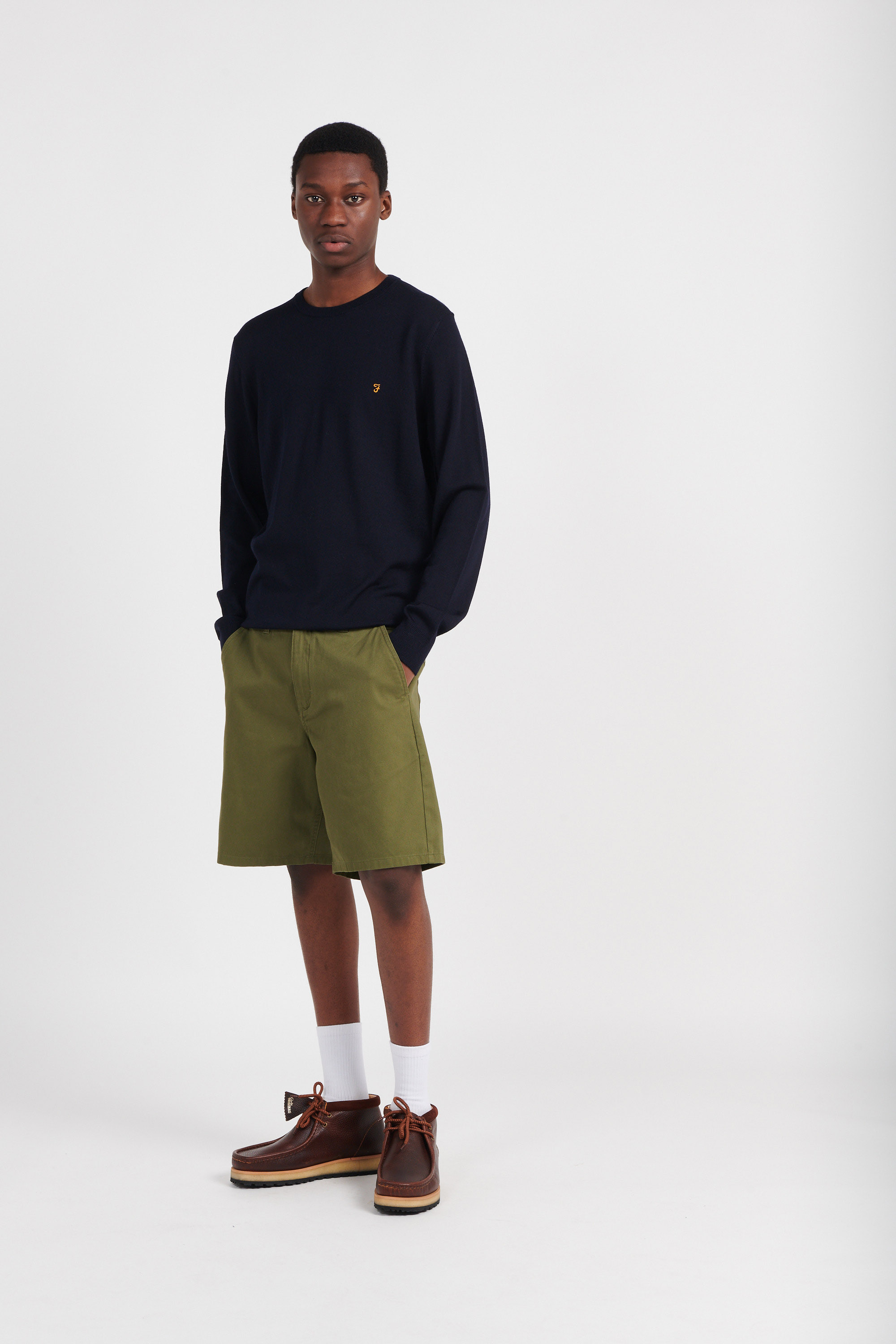 Regular-fit round-neck flecked wool sweater Blue
