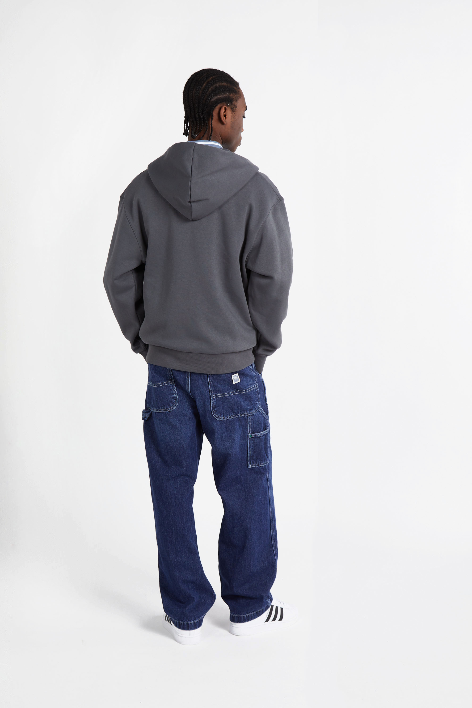 Regular-fit zip-up cotton-blend hoodie with Pony Player Grey