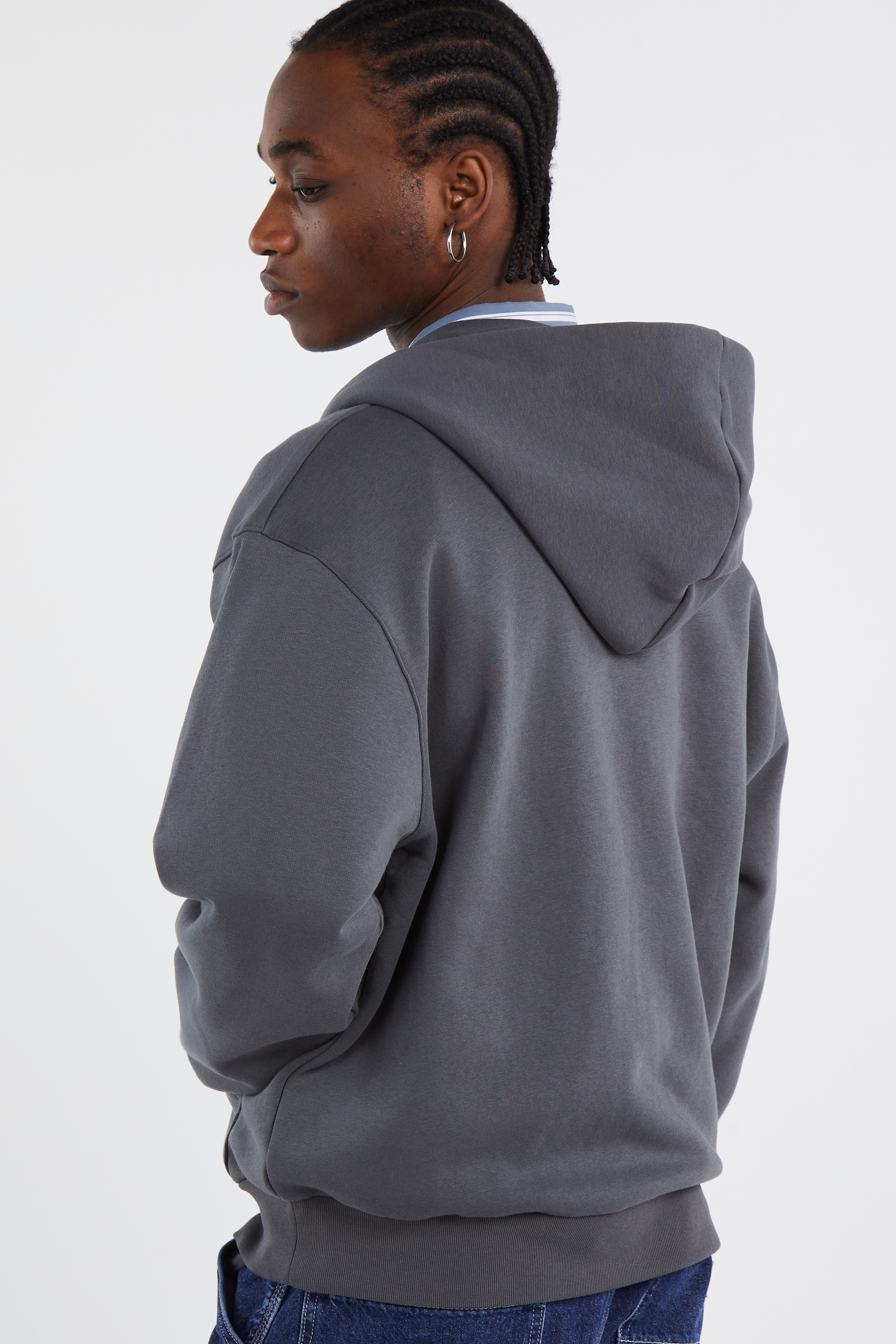 Regular-fit zip-up cotton-blend hoodie with Pony Player Grey